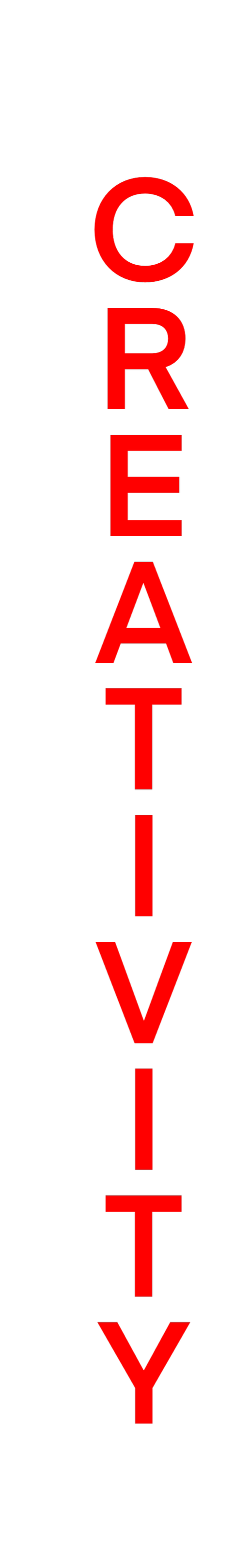 Black vertical banner with the word 'CREATIVITY' written in large red letters.