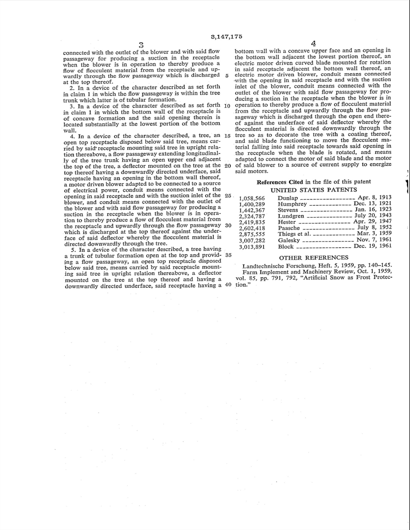 Page of a patent document with technical text and references, including patent numbers, dates, and titles.