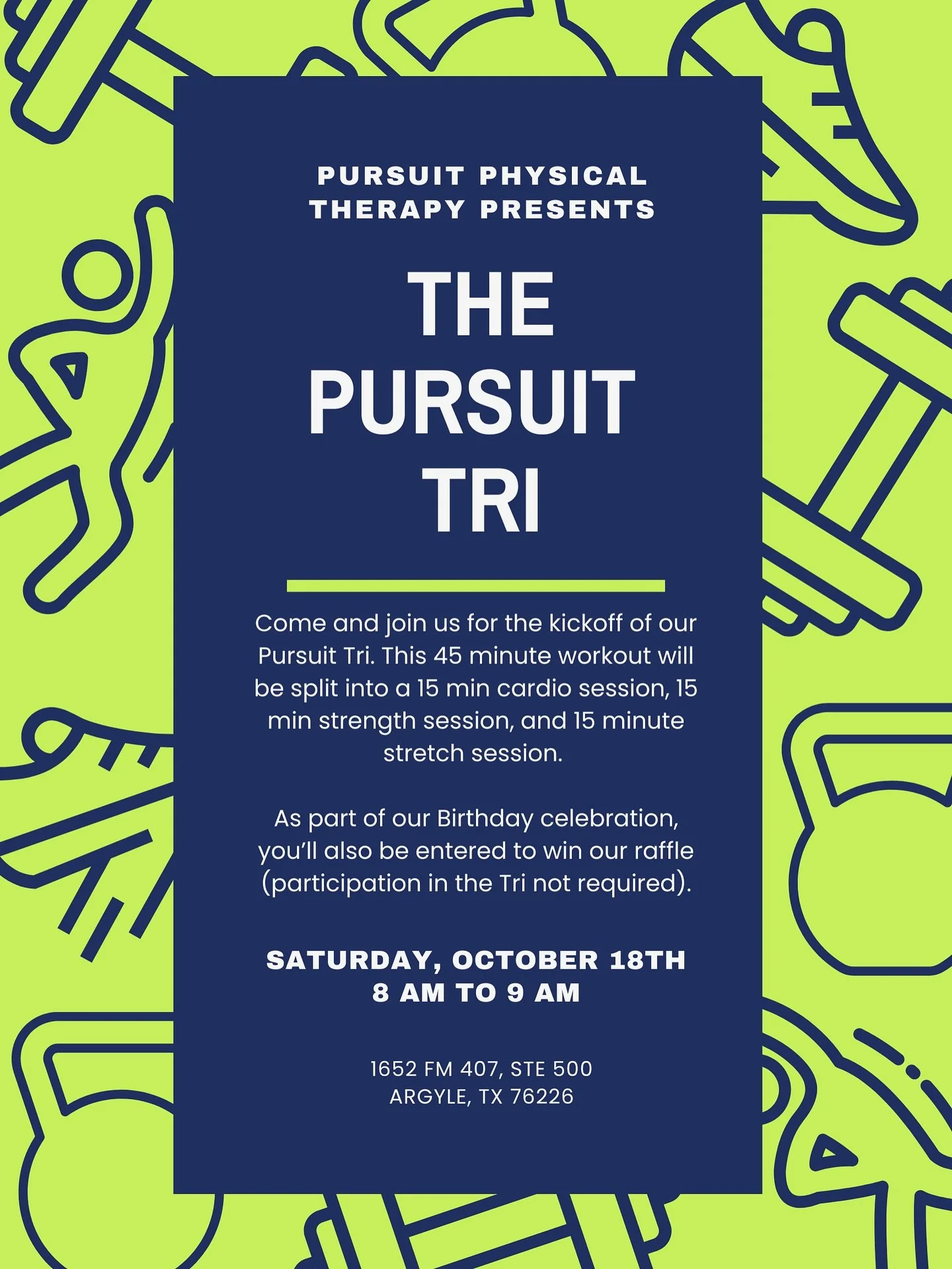 🌟Join us on Saturday for our first monthly PURSUIT TRI Community workout 🌟

This 45 min workout is the perfect mix of cardio, strength and stretch and combines all of our pillars of well rounded movement as well as our love of group challenges! 

W