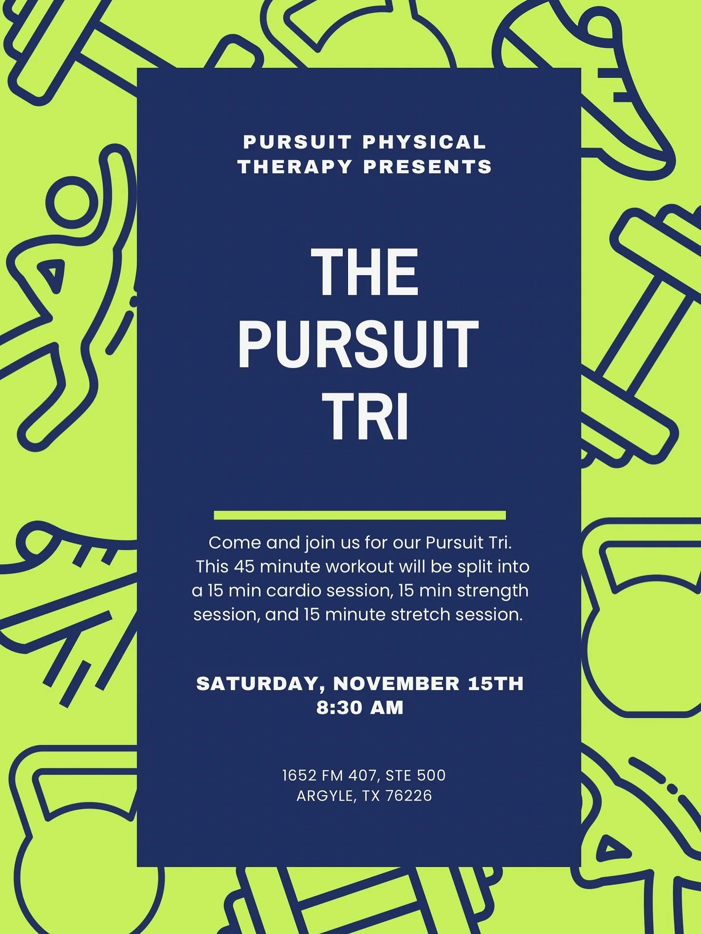 Join us November 15th at 8:30am for our next Pursuit TRI! 

Link in bio to sign up for this months class!