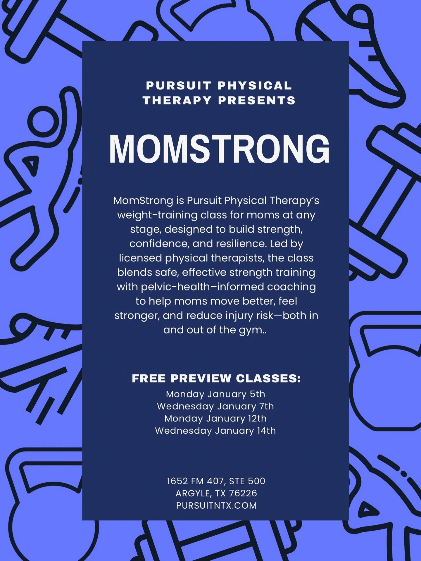January MomStrong is HERE!! Now starting at 9:00 am!

Starting tomorrow for the next two weeks (see dates below) we are offering FREE preview classes of our Momstrong class! 

Join our crew as we push the intensity on our movement, finding confidence