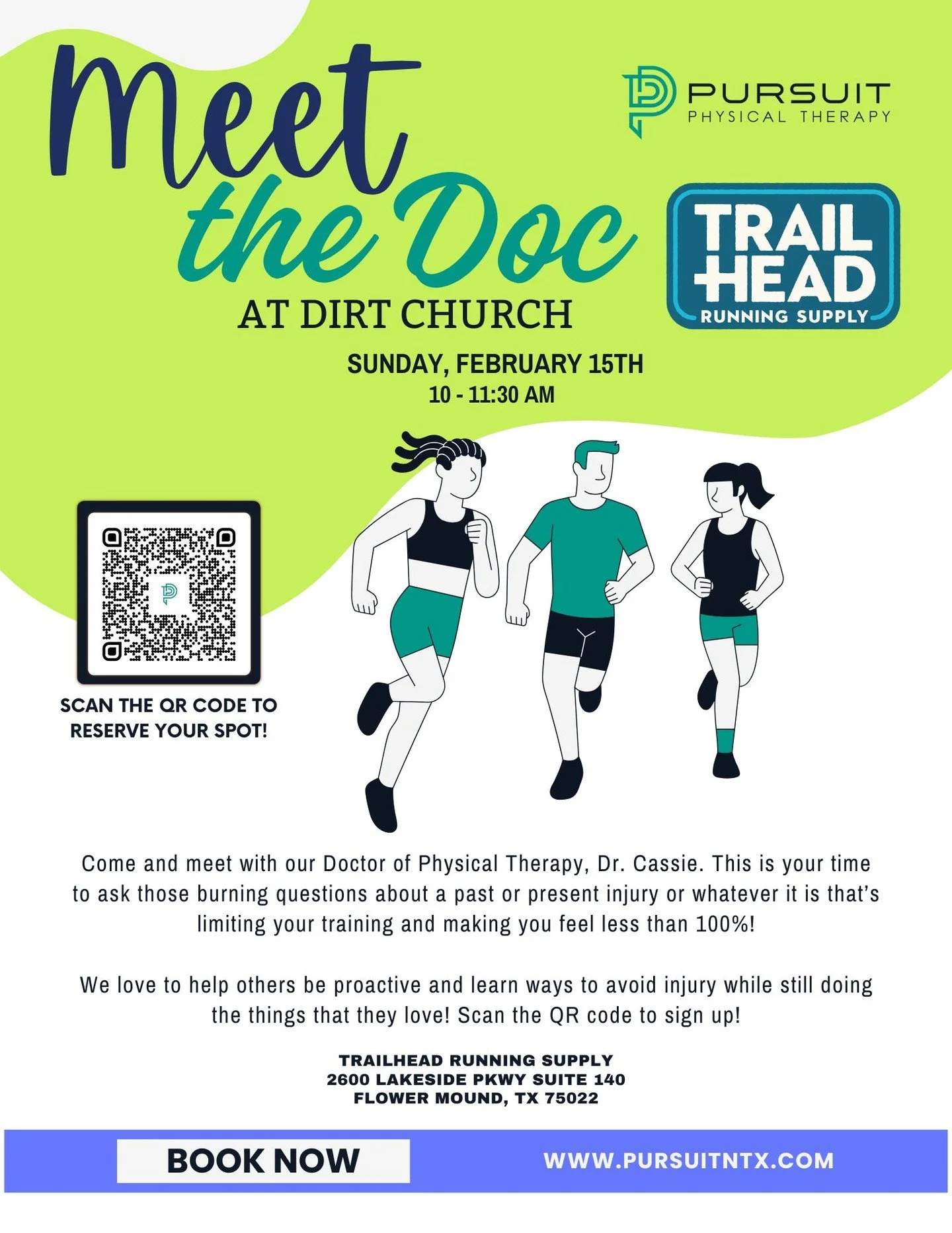 ⭐Meet us There ⭐ We can't wait to hit the trails with our favorite crew at @trailheadrunningsupply for Dirt Church on Sunday, February 15th. Following the run, we will be hanging out providing free injury screens to anyone attending! There's almost n