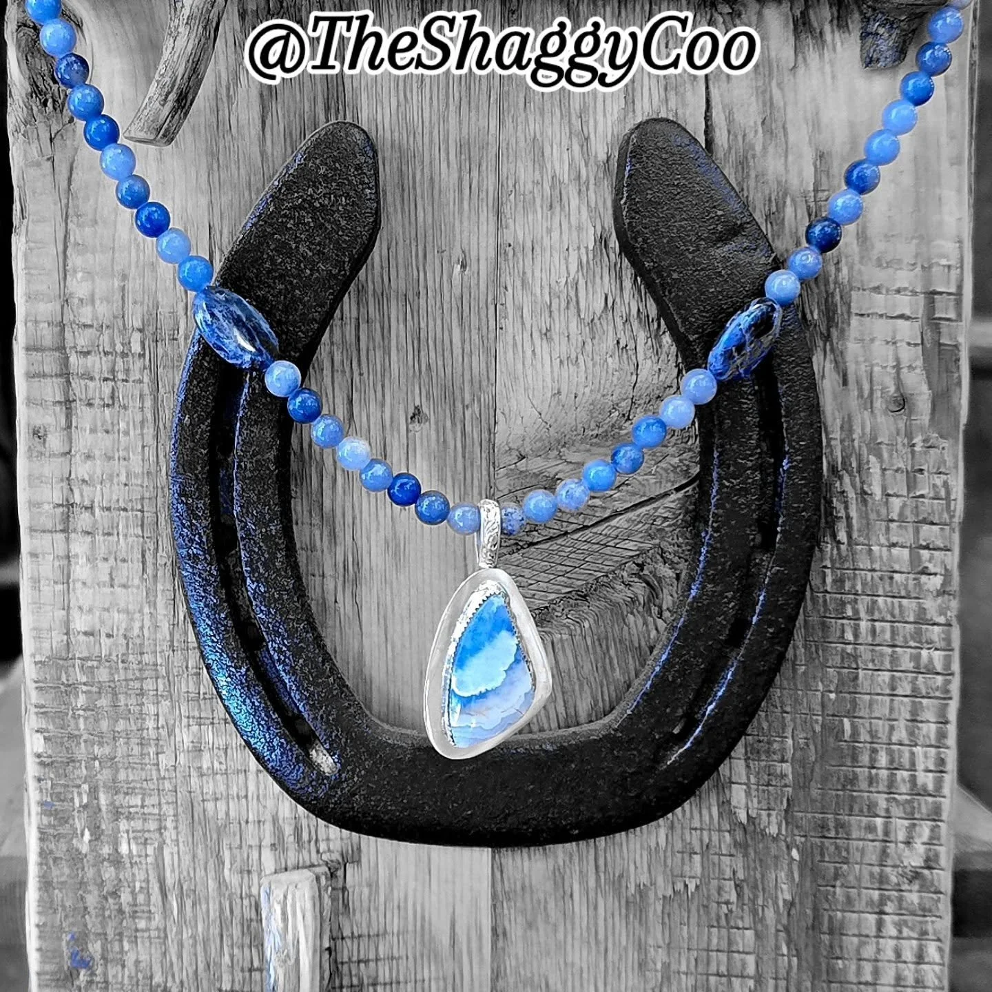 This handmade necklace features a stunning sky blue agate pendant, paired with soothing blue aventurine beads. A perfect blend of calm, clarity, and effortless elegance &mdash; inspired by the sky.

#TheShaggyCoo #SupportSmallBusiness #HandmadeJewelr
