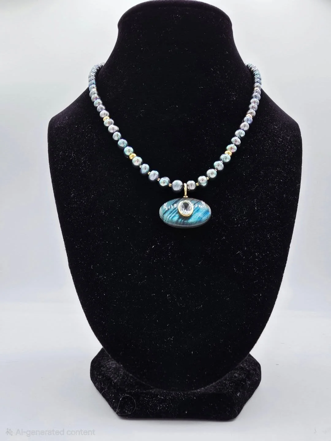 A mesmerising labradorite &amp; shimmering blue topaz pendant, perfectly paired with pearl necklace &mdash; elegance with a touch of romance.

#TheShaggyCoo #shoplocal #Labradorite #BlueTopaz #GemstoneJewelry #PearlNecklace #HandmadeJewelry #BohoChic
