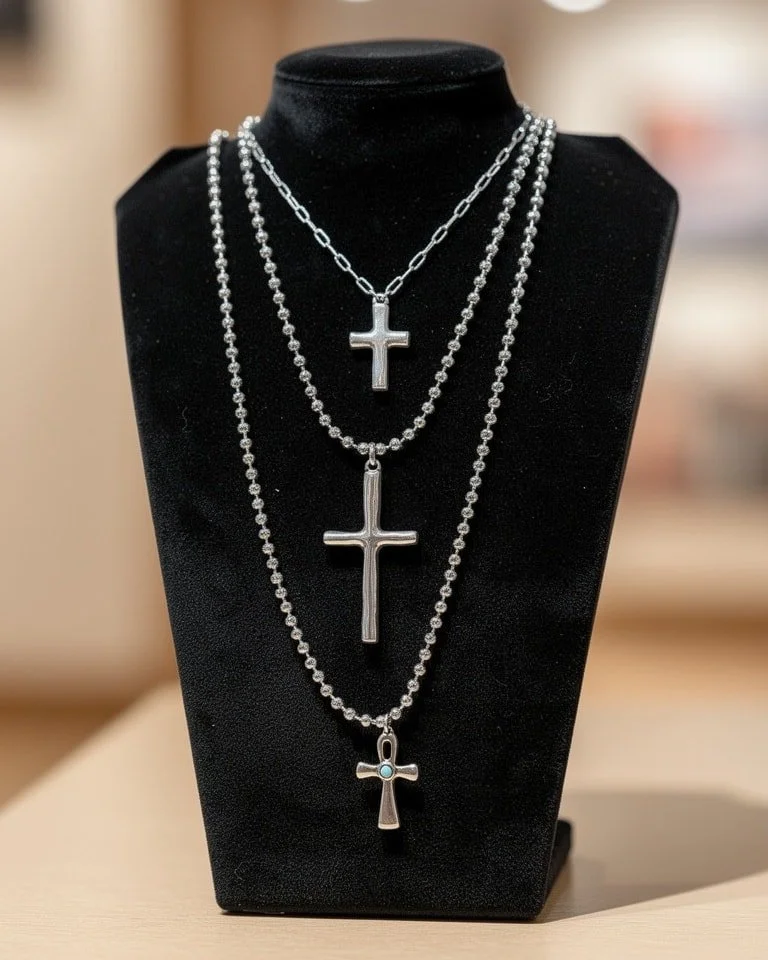 Strong lines. Timeless meaning.
Uno de 50 cross necklaces add an edge to any look, layered or worn solo.

#TheShaggyCoo #shoplocal #SupportSmallBusiness #UnoDe50Jewelry #ModernIcons #StatementNecklace #EverydayEdge