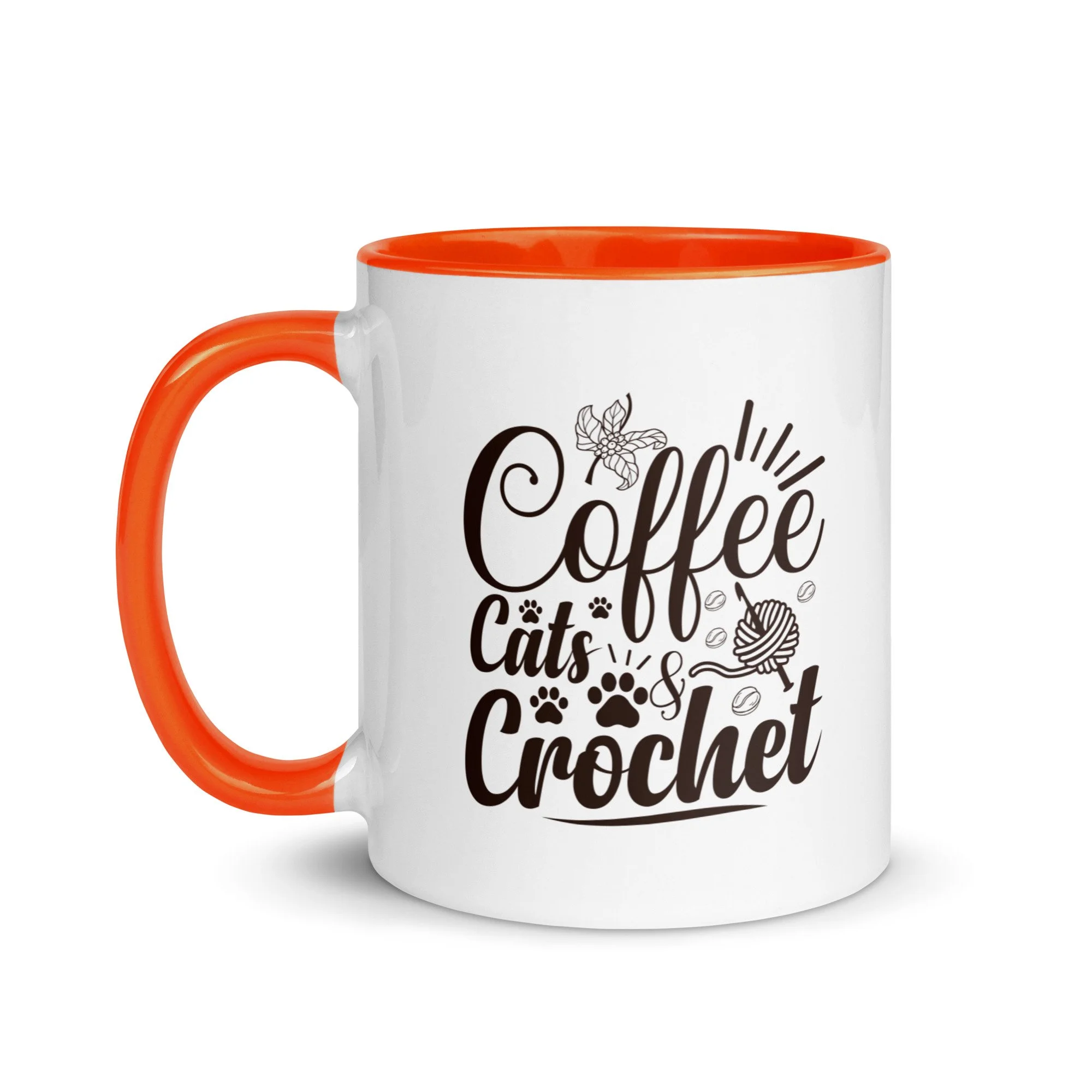 Coffee, Cats, & Crochet Mug with Orange Inside