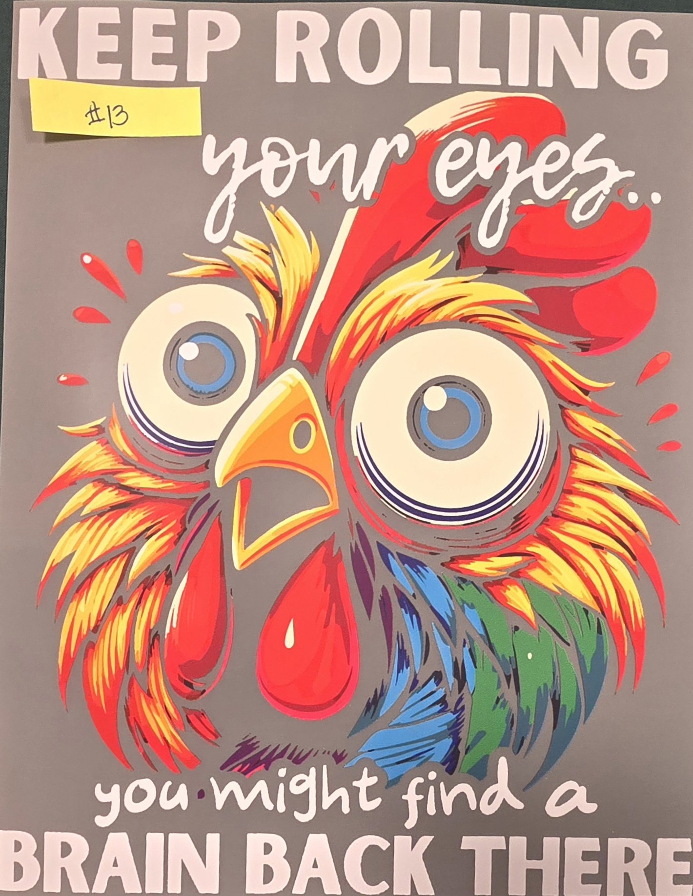 Colorful illustration of an owl with large round eyes and vibrant feathers, accompanied by motivational text that reads, 'Keep rolling your eyes... you might find a brain back there.'