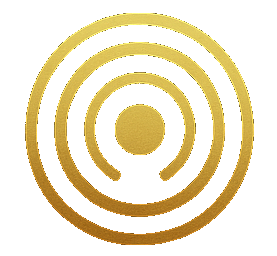 Gold and black concentric circular pattern on a black background.