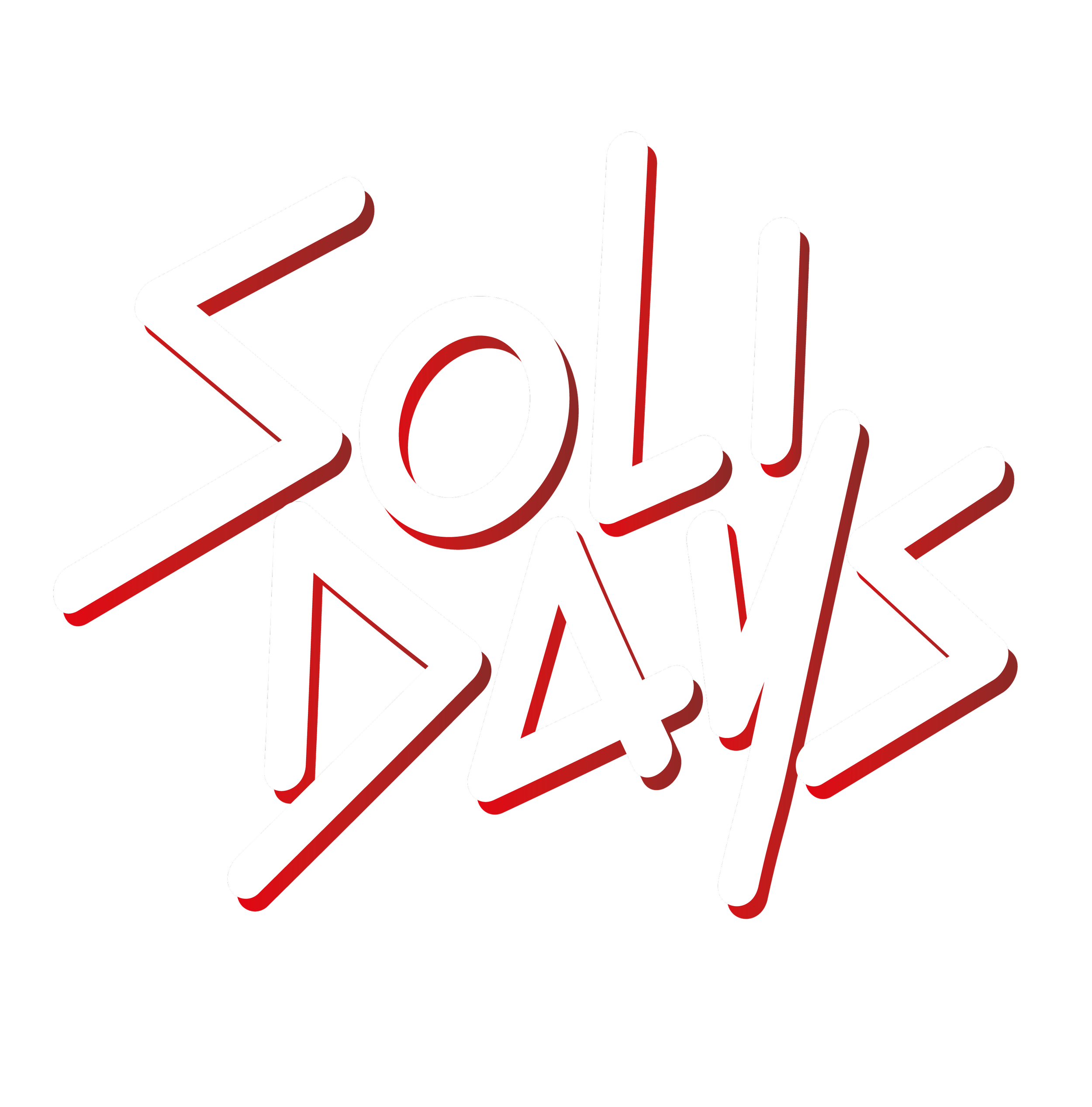 Texte en style néon lumineux disant "Soul Days" en blanc avec ombre rouge sur fond noir.