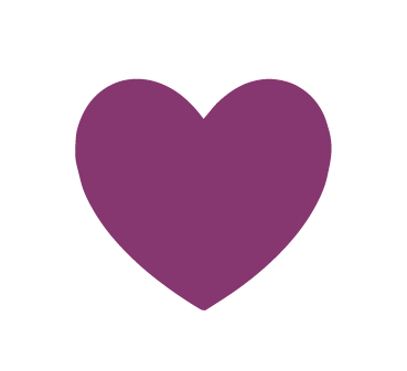 A purple heart with black text that says 'Love'.