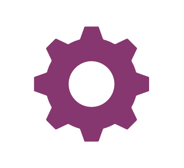 Purple gear icon on a black background.
