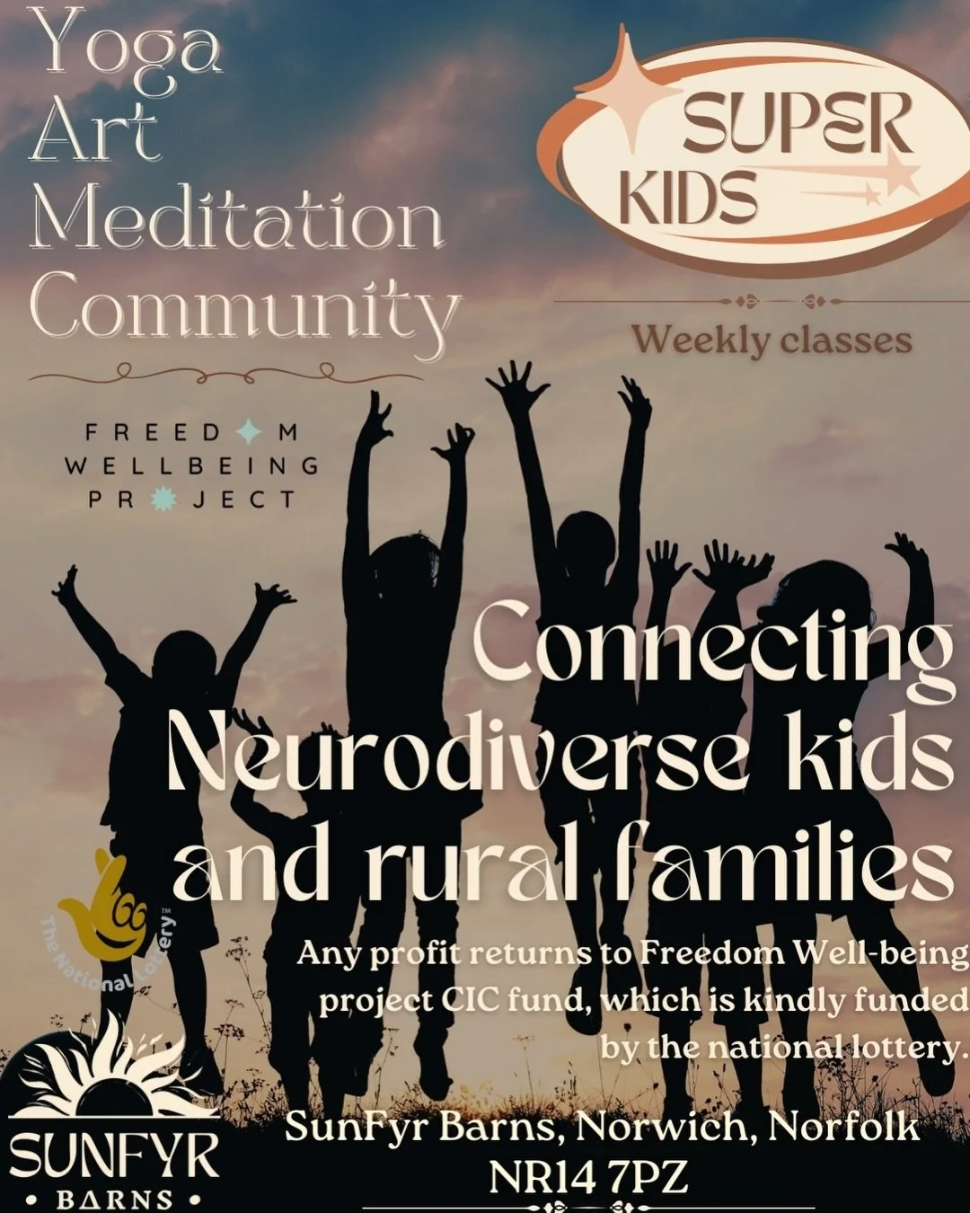 ✨A space for your SUPER KIDS at Sunfyr Barns ✨
Join us for weekly nurturing yoga classes for families with neurodiverse kids and mindful family art and yoga classes created to support children&rsquo;s wellbeing, creativity and confidence 💛
Led by Sc