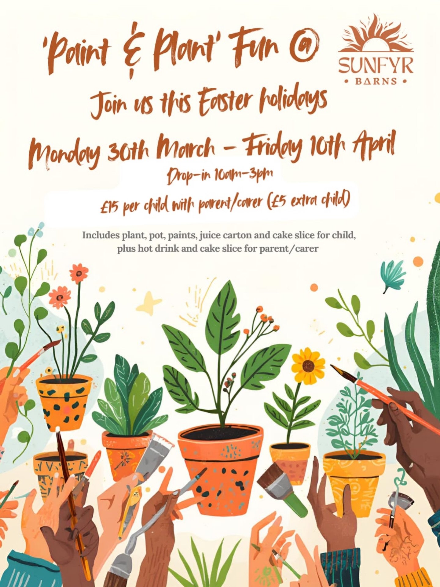 We are excited to announce that 'Paint &amp; Plant' fun will be returning to SunFyr Barns this Easter holidays, with some beautiful sunflowers 🌻 for children to plant in their decorative pots and watch them grow 🌱🥰 
We look forward to welcoming yo