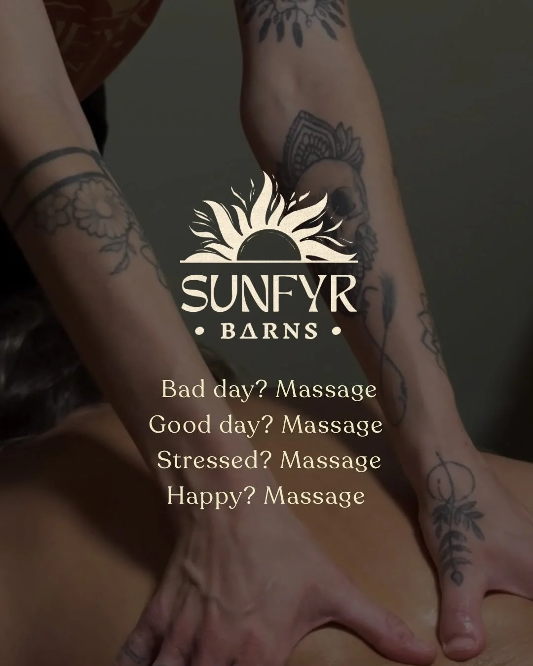 SunFyr ✨

Life gets better after a massage. That&rsquo;s it. That&rsquo;s the post 🧡

Book via the website with Jess and Jax, and you&rsquo;ll see what we mean 😉 ✨

#massage #massagetherapy #norfolk #SunFyr #norfolkyoga