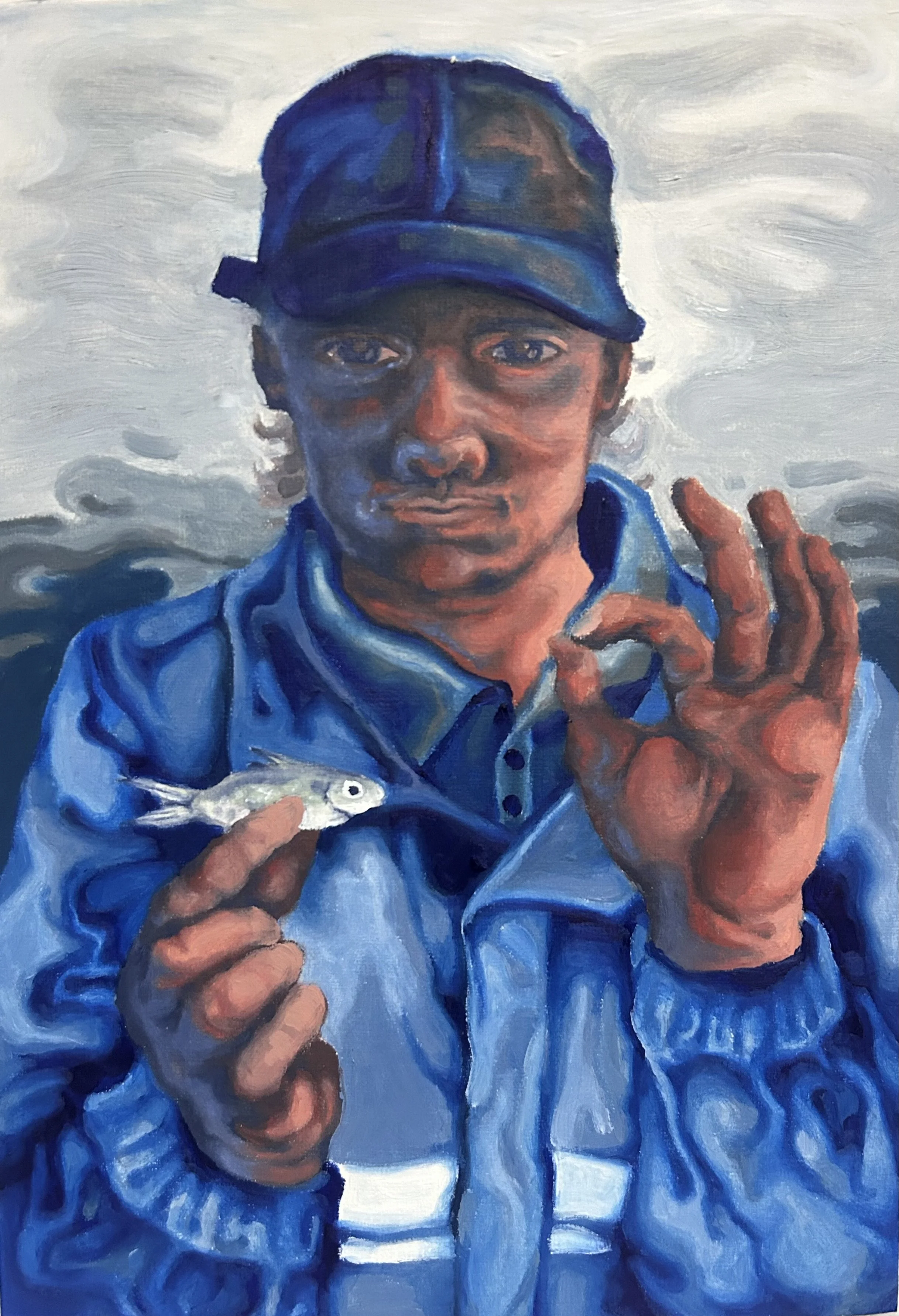Big Catch, 2025, oil on A4 paper