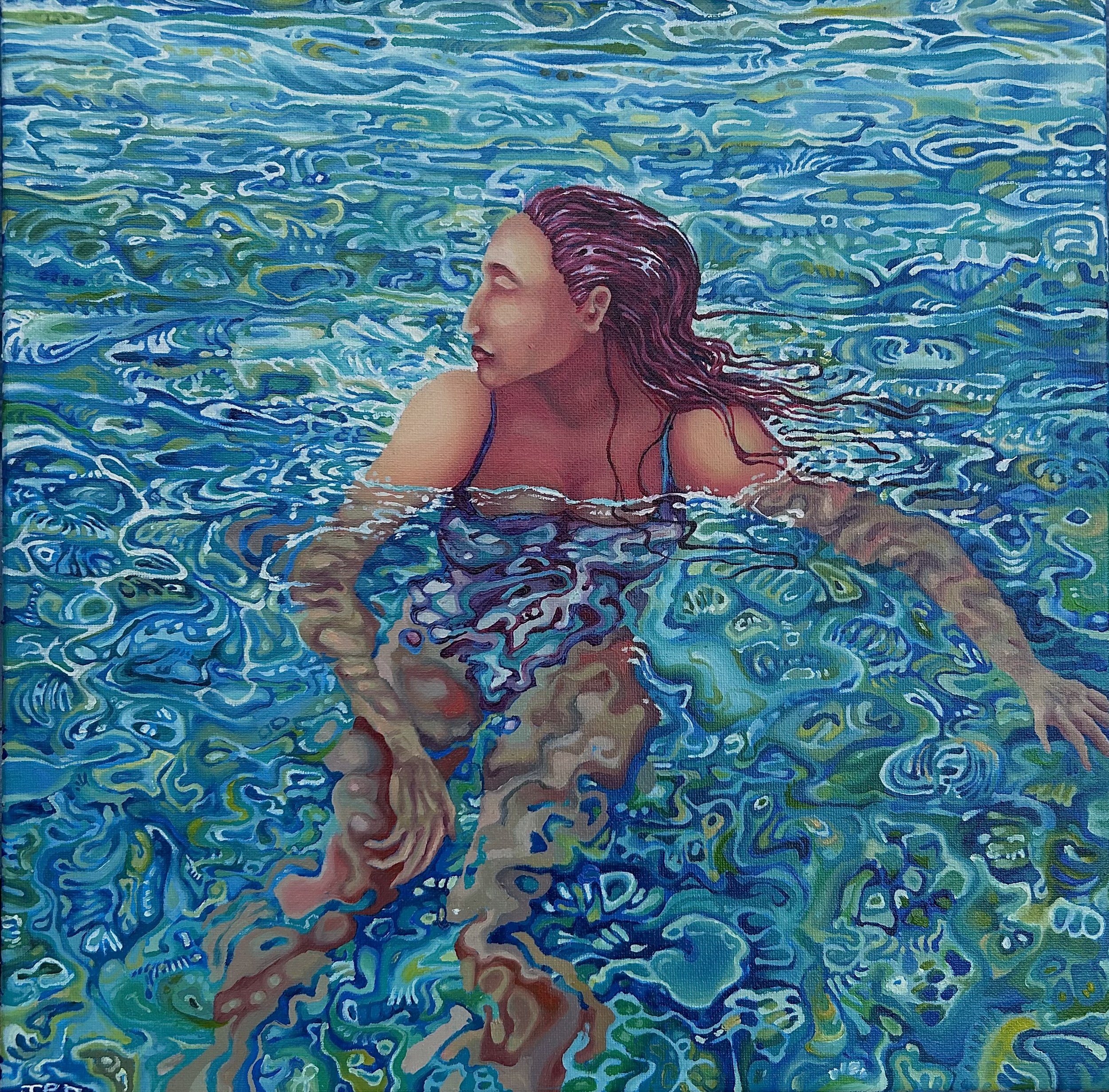 Aquatic Energy, 2022, oil paint on canvas, 40x40cm.