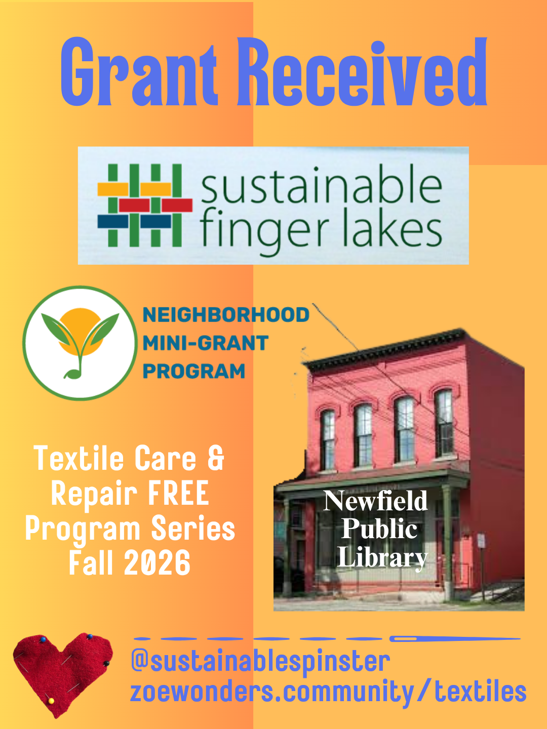 Textile Care &amp; Repair Workshops at Newfield Public Library - Fall 2026