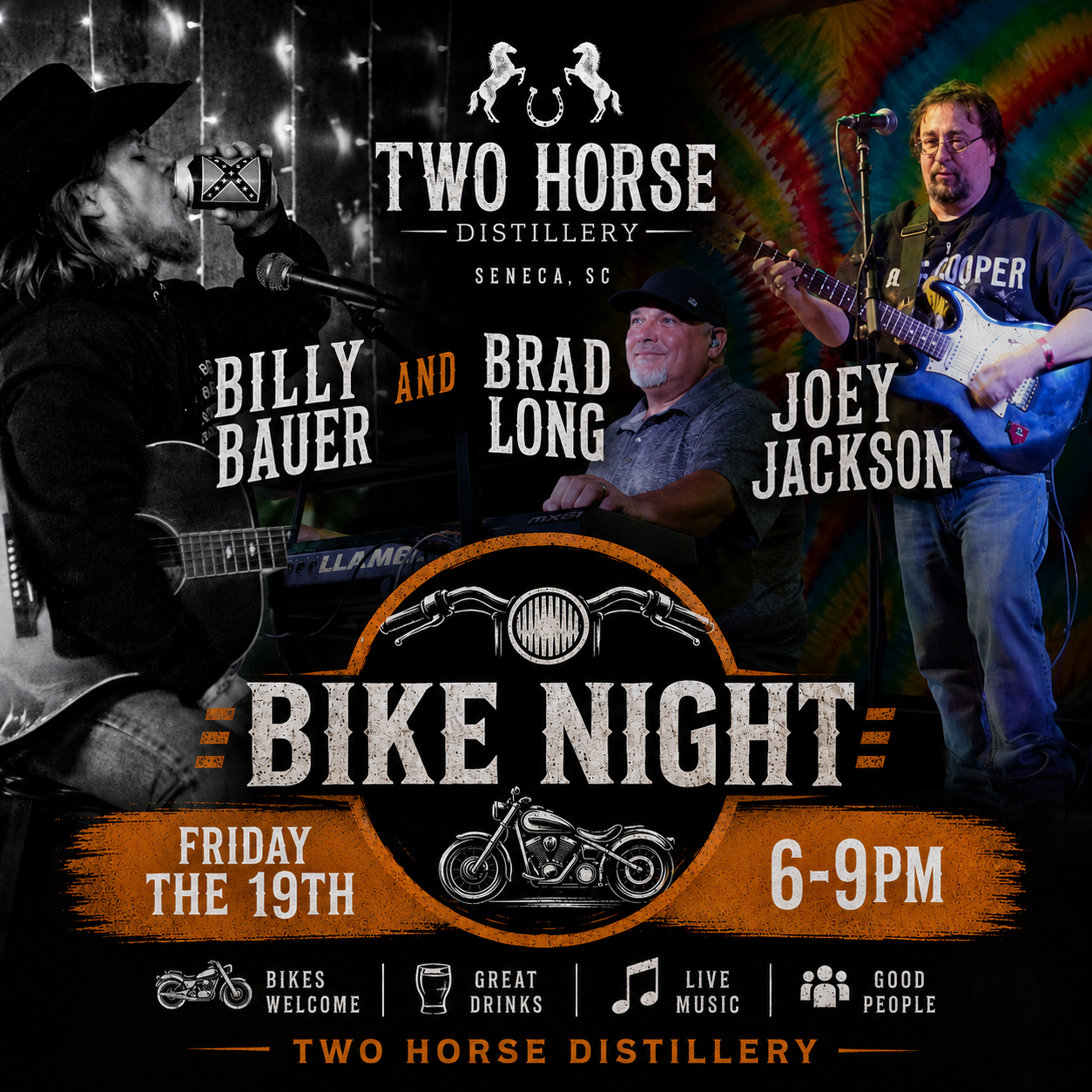 BIKE NIGHT - Live music with Billy Bauer, Brad Long, and Joey Jackson!