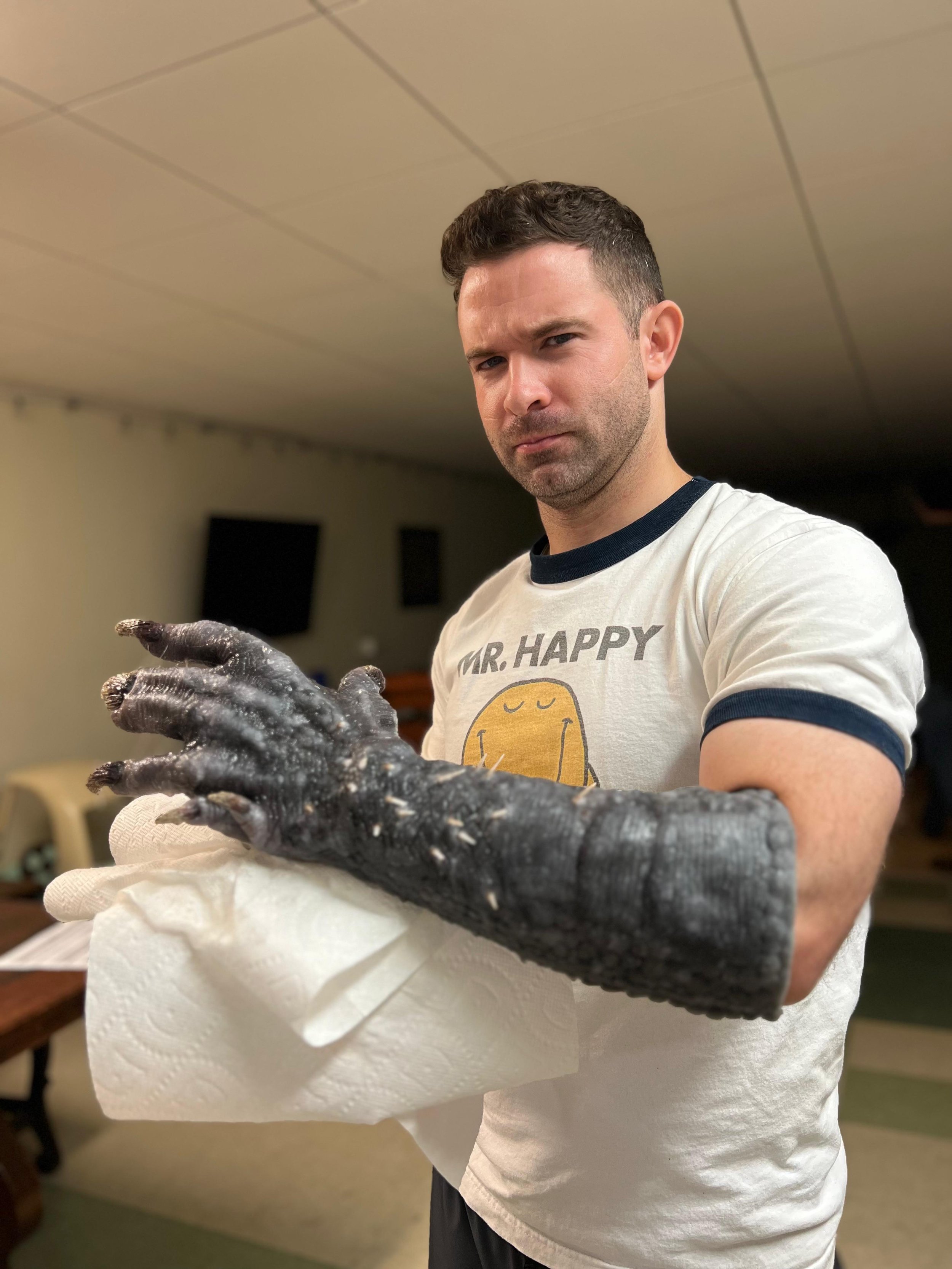 Behind-the-Scenes - Bloodwaters Horror Short - Stephen Robinson with Monster Arm Prosthetic