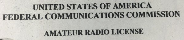 Text from document stating 'United States of America Federal Communications Commission Amateur Radio License'.