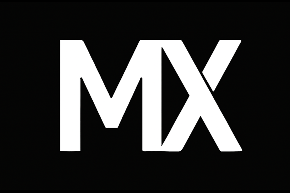 White stylized letters 'MX' on a black background.