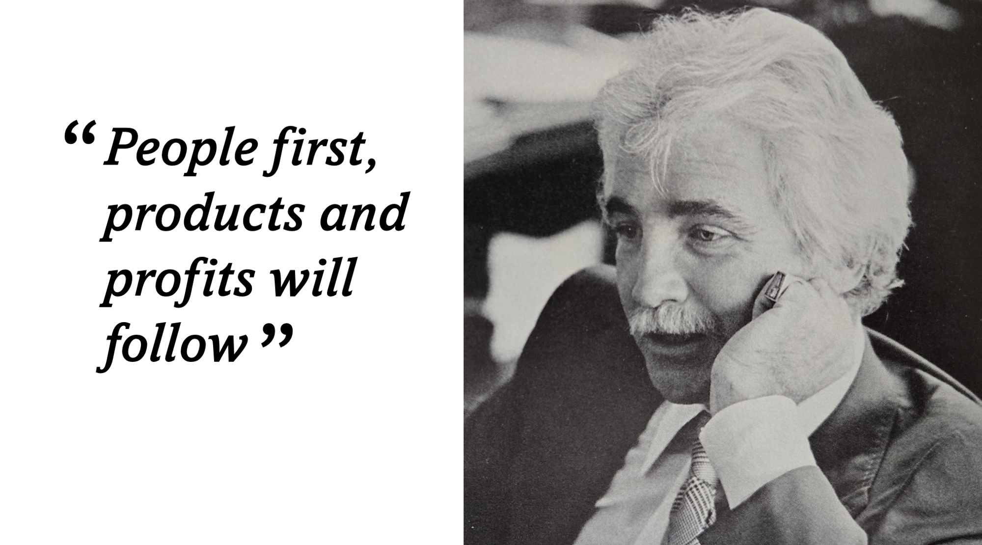 Jerry Sanders, with text: 'People first, products and profits will follow.'