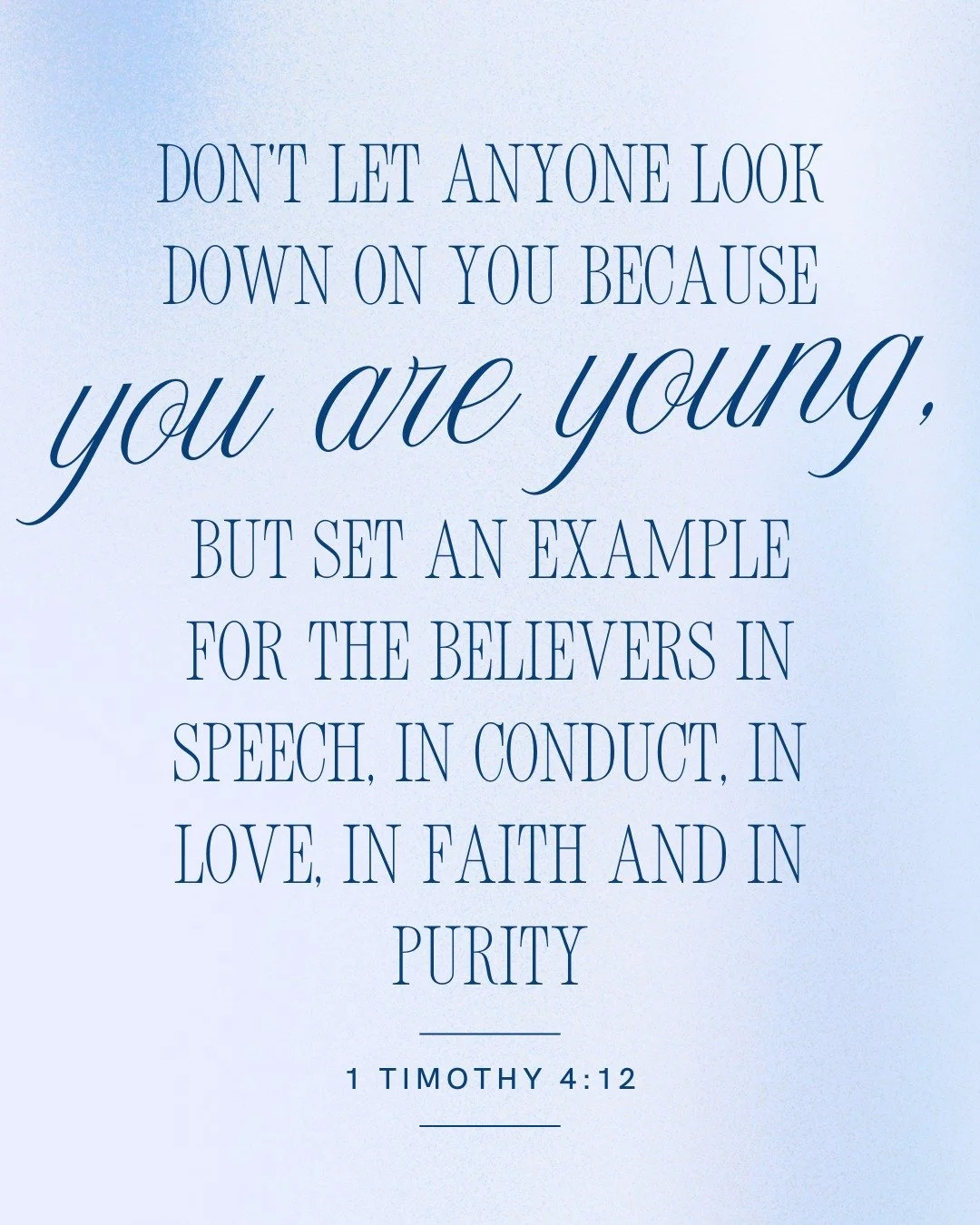 God can move through you now, not later. So be a leader 🩵
1 Timothy 4:12