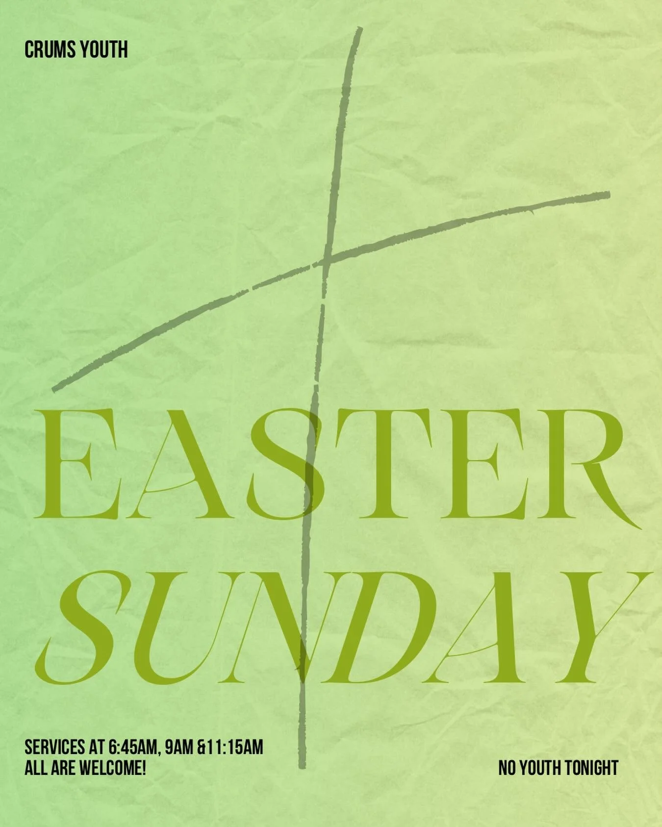 HE IS RISEN! Come celebrate the risen Savior with us this Easter. All are welcome, come as you are🤍✝️ 

Services at 6:45AM, 9AM &amp; 11:15AM &mdash; Our egg hunt will take place at 11AM. 

There will be NO youth gathering.