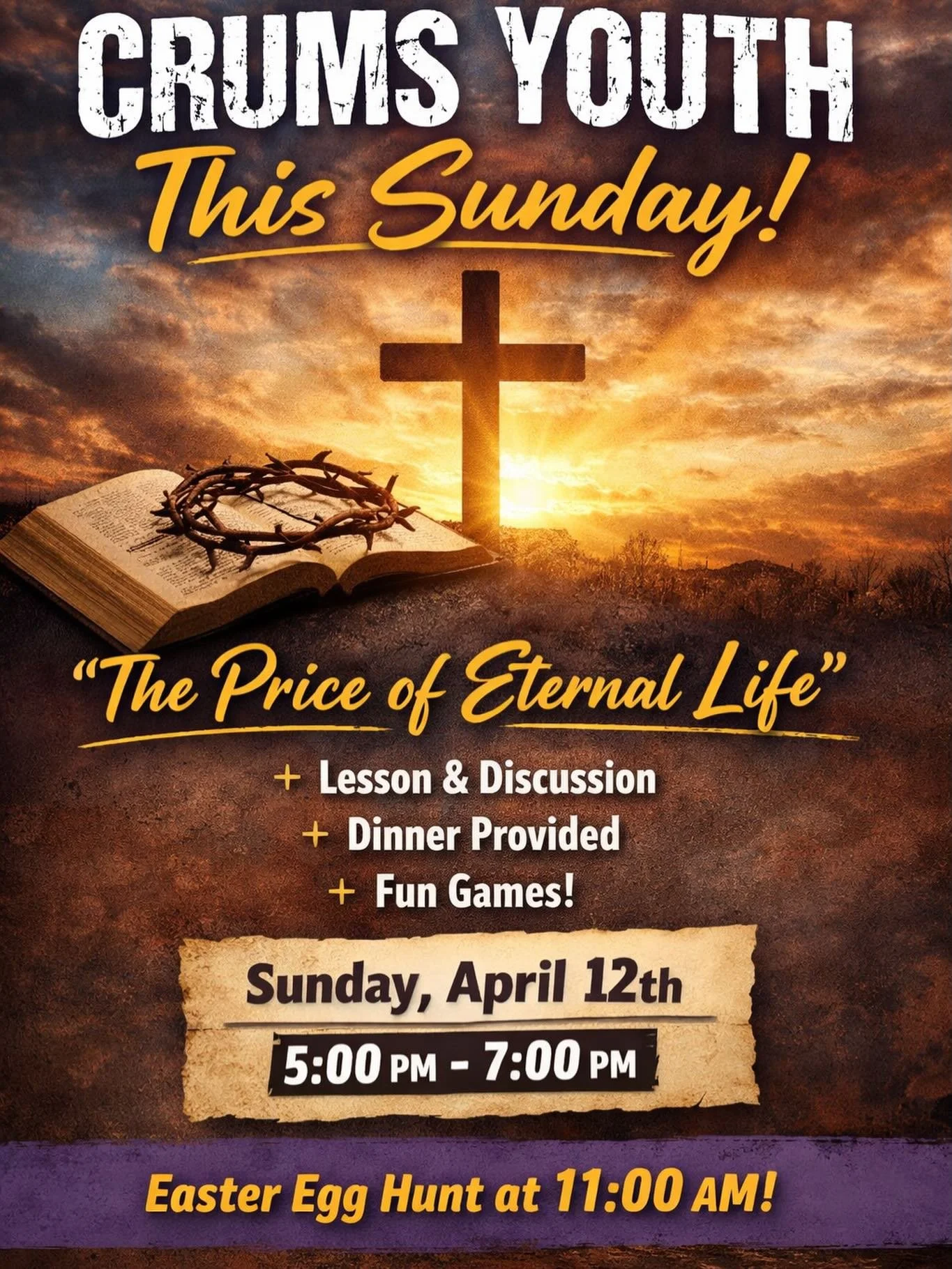 THIS WEEK- &ldquo;The Price of Eternal Life&rdquo;

- egg hunt FOR ALL AGES at 11AM ‼️
- youth group gathering 5-7PM ‼️