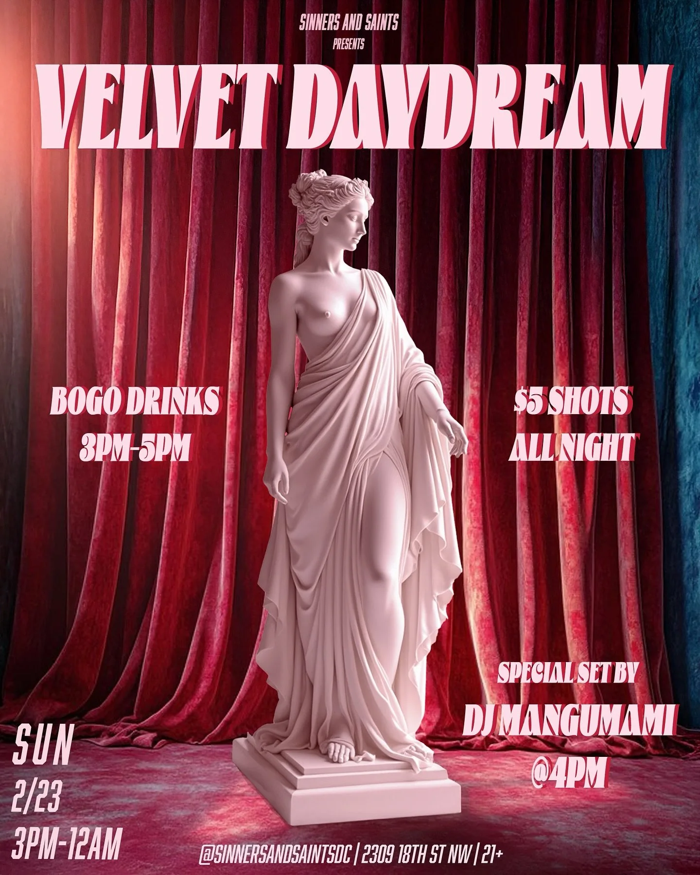 ✨💜 VELVET DAYDREAM RETURNS! 💜✨ 

Calling all sapphics, WLW, they/thems, and certified bad bitches&mdash;it&rsquo;s time to day drink, flirt, and vibe at @sinnersandsaintsdc again. 🌸💋

This time, we&rsquo;re leveling the f*ck up with a SPECIAL SET