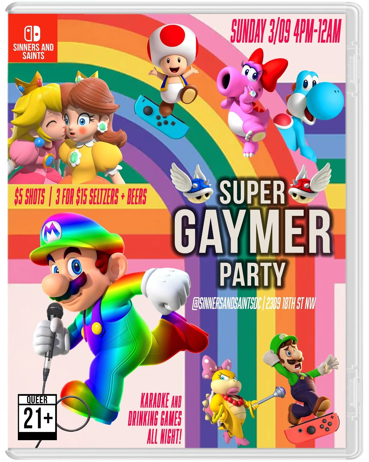 🎮✨ SUPER GAYMER NIGHT ✨🎮

Calling all queer geeks, button mashers, and karaoke stars&mdash;it&rsquo;s time to LEVEL UP! 🏆 Join us this Sunday, 3/9, at @sinnersandsaintsdc for a night of gaming, singing, and drinking games with the best queer fam i
