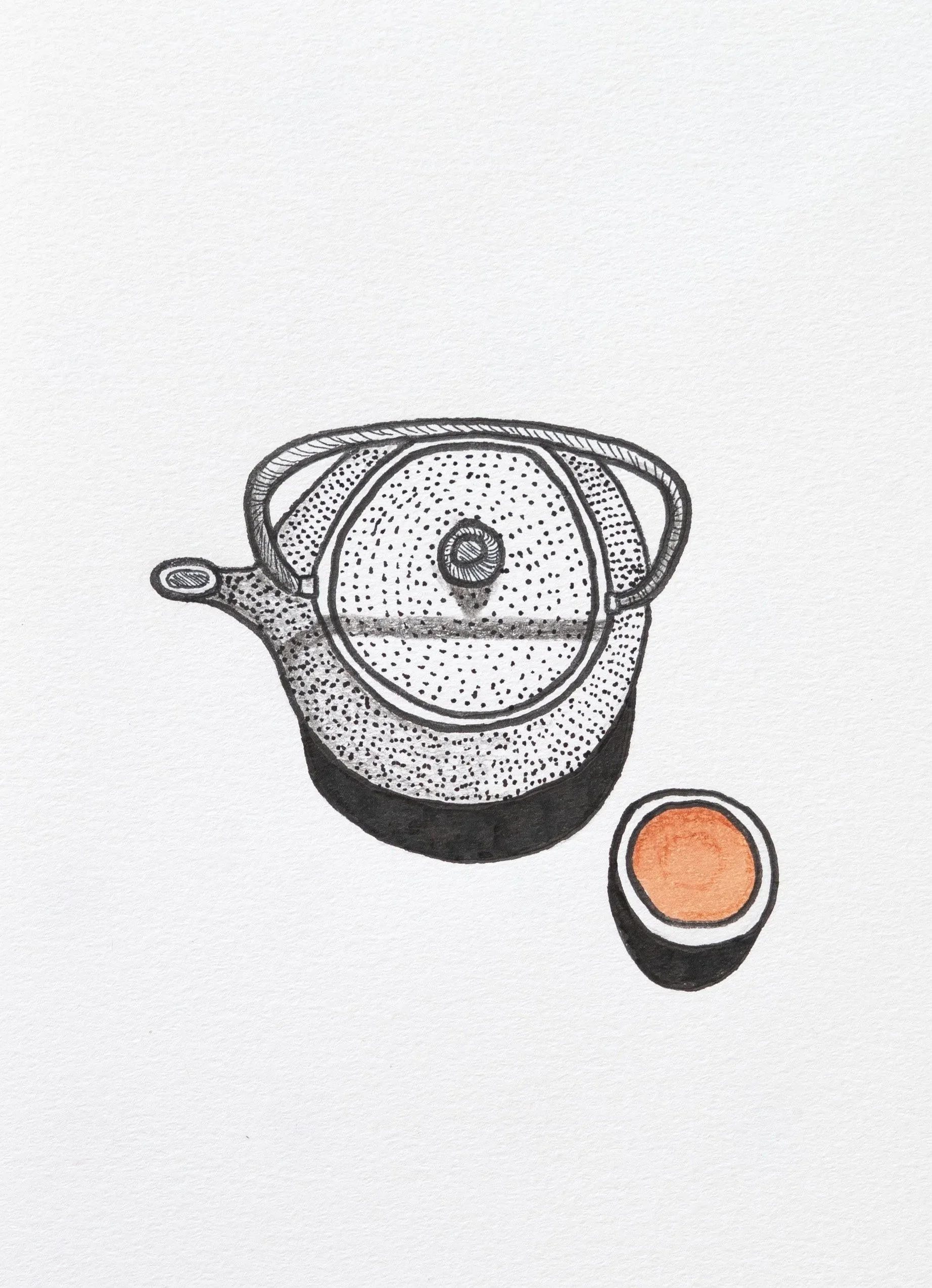 Peach Ginger Tea - Pen & Ink and Colored Pencil on Sketch Paper