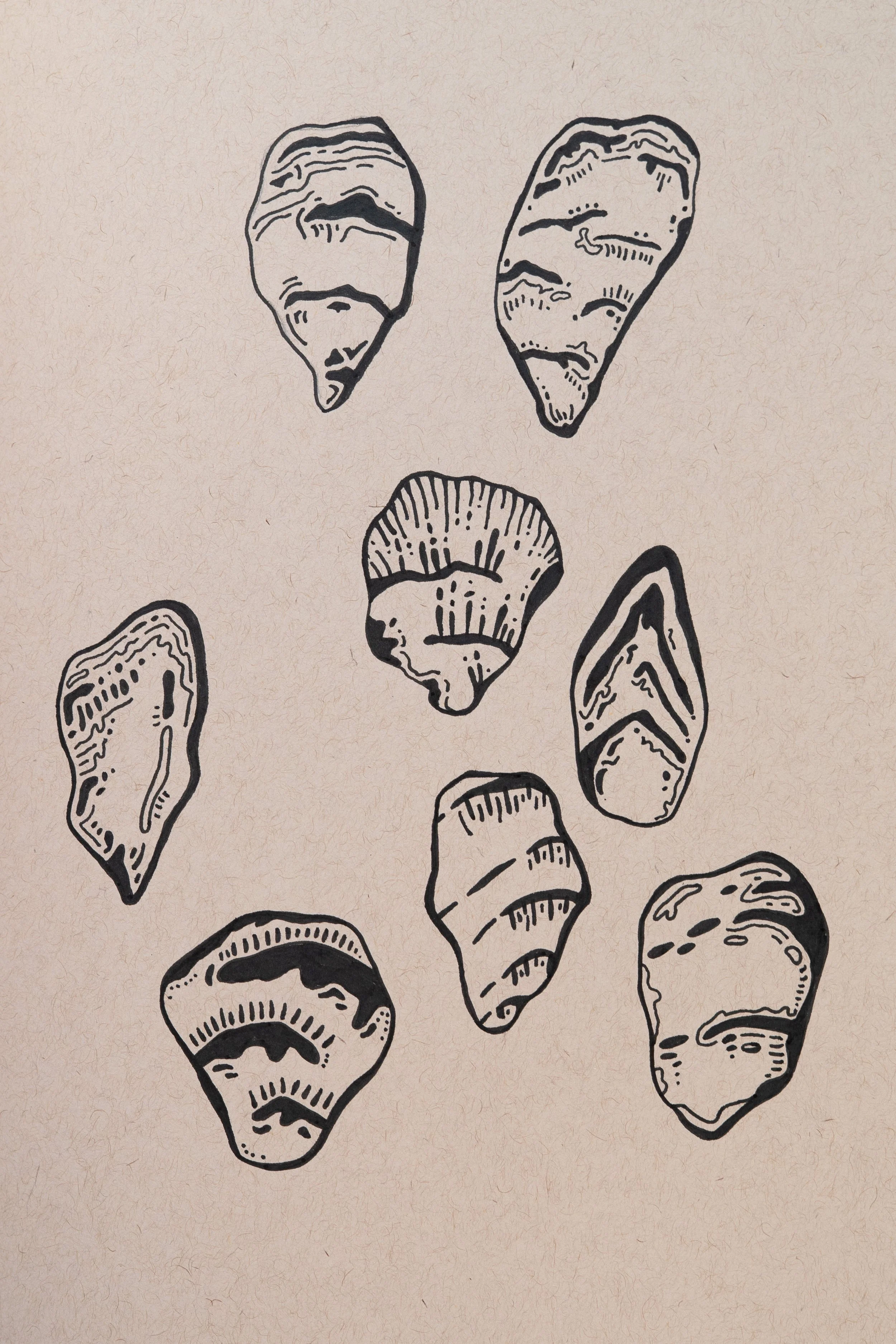 Oysters - Pen & Ink on Toned Tan Paper