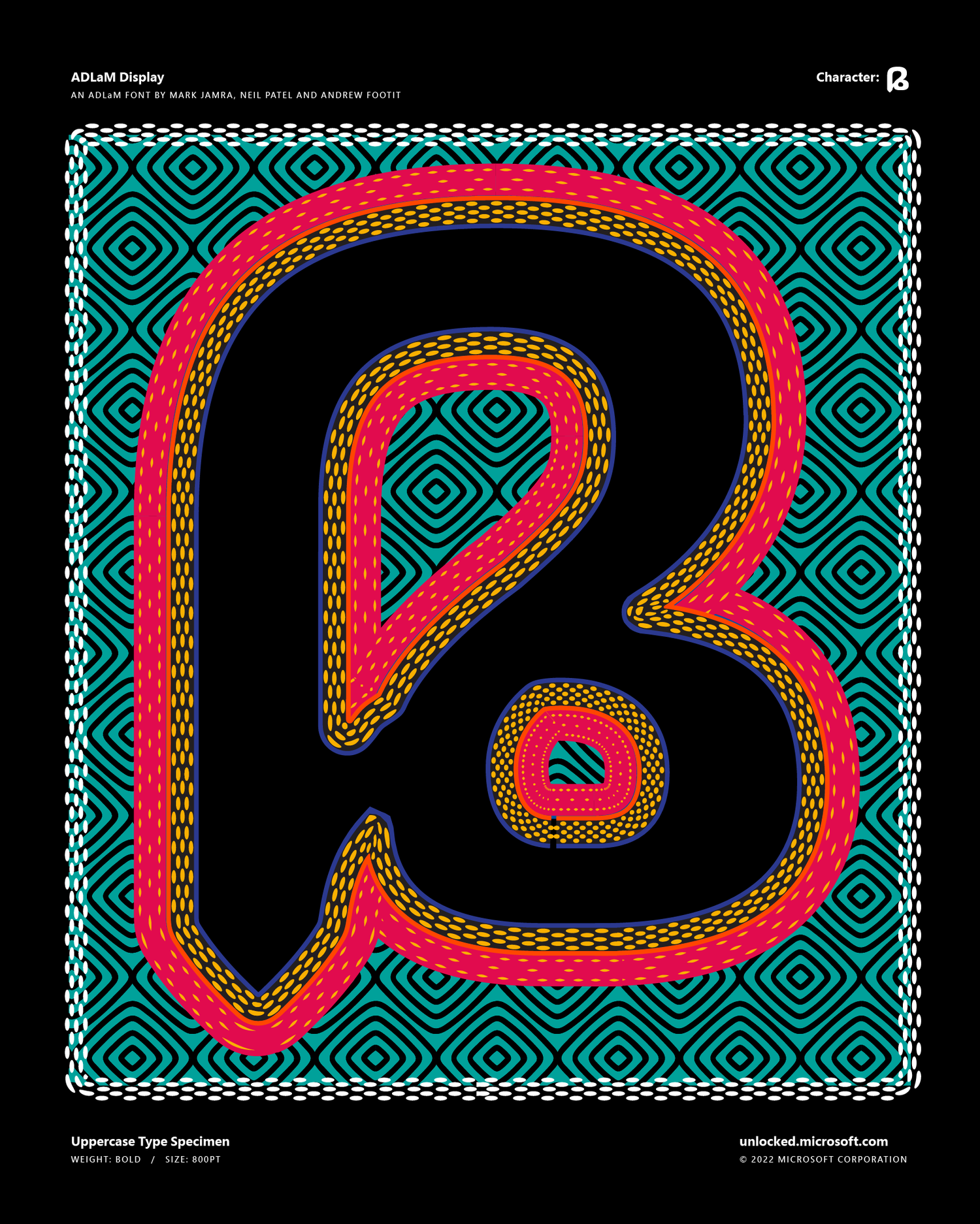 Colorful stylized letter 'Q' on a patterned background.