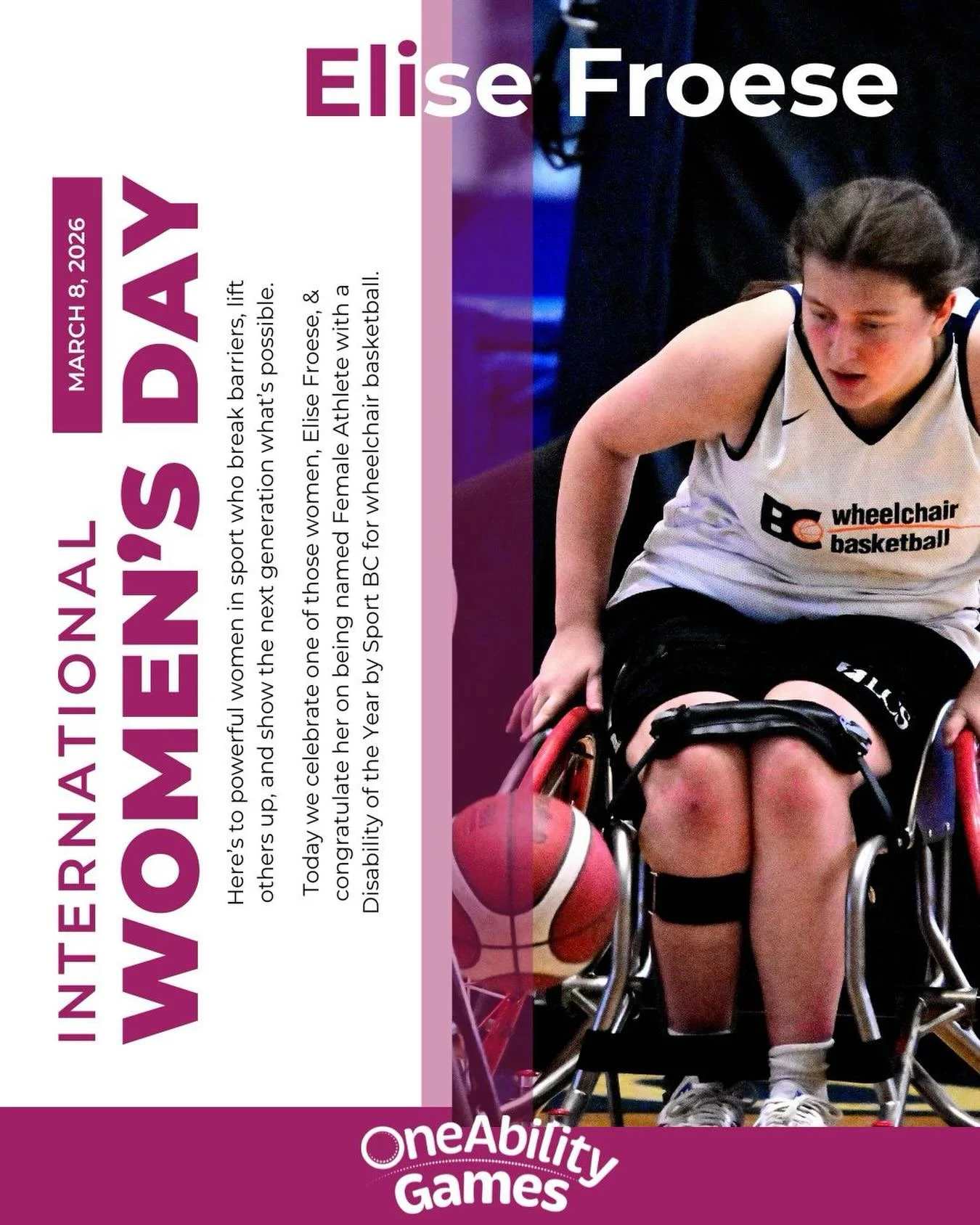 Celebrating International Women&rsquo;s Day by recognizing the powerful women who are breaking barriers and inspiring the next generation in sport. 💜

Congratulations to Elise Froese on being named Female Athlete with a Disability of the Year by Spo