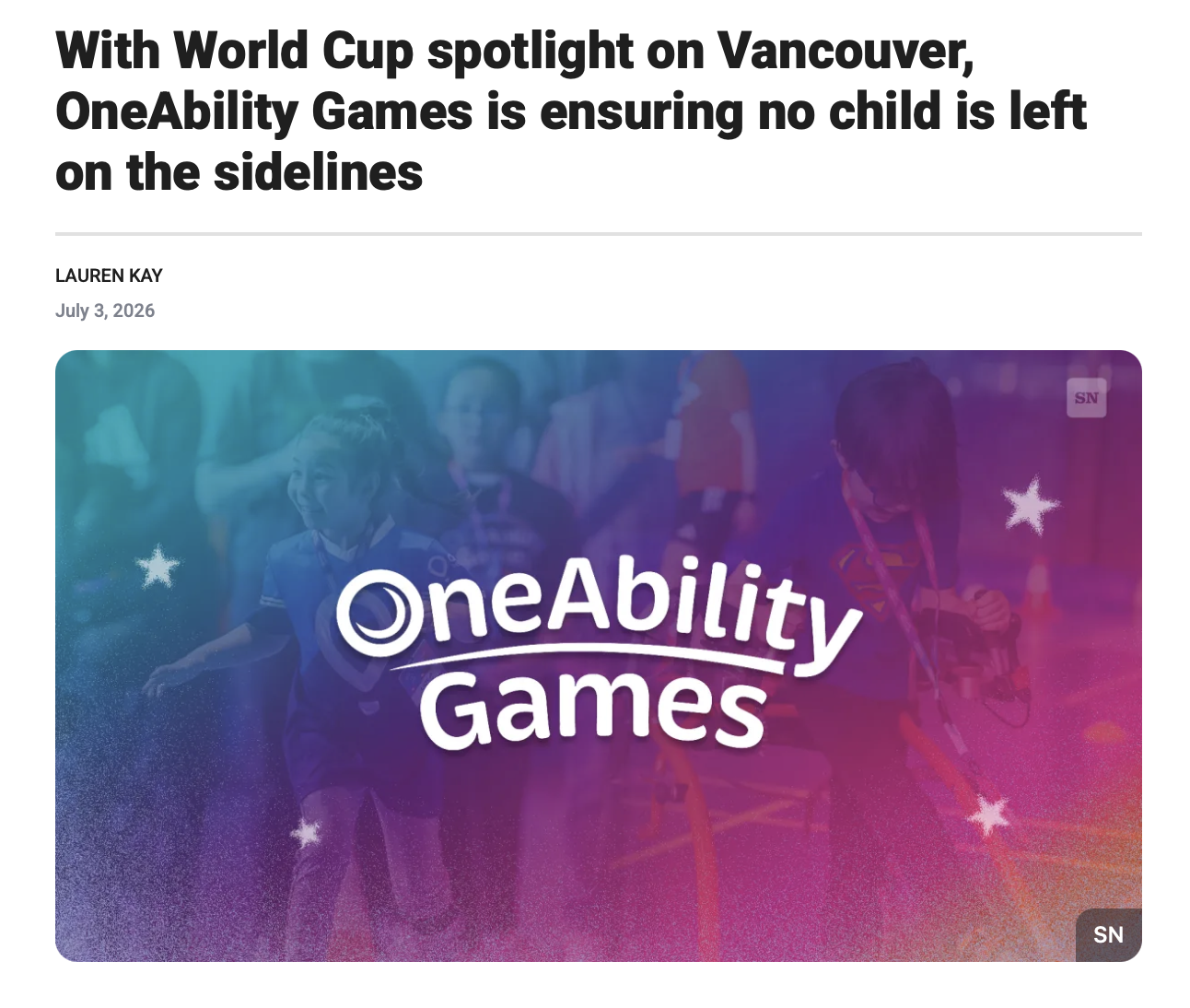 Sporting News: With World Cup spotlight on Vancouver, OneAbility Games is ensuring no child is left on the sidelines