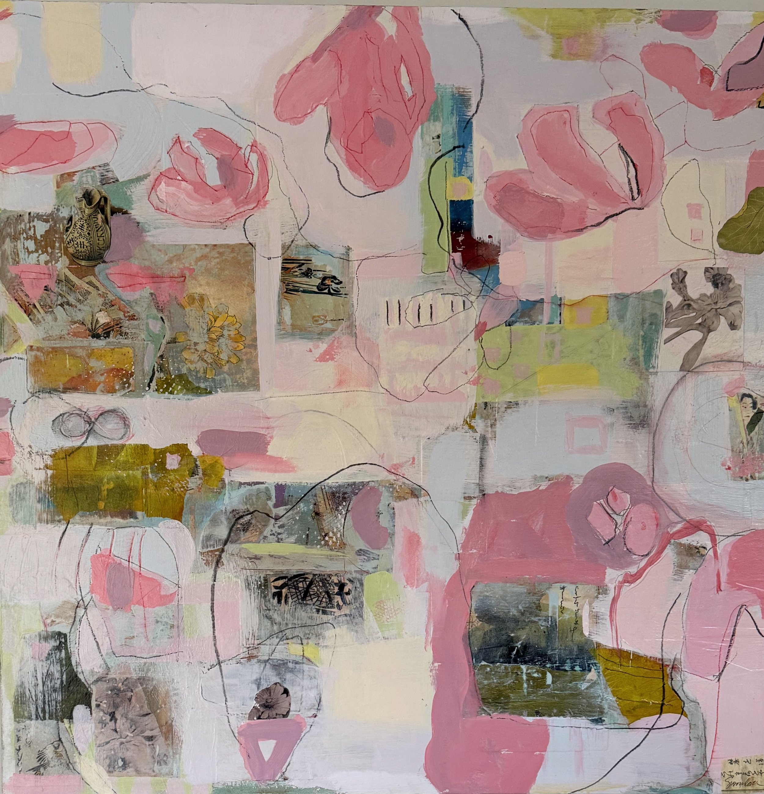 Pink Lotus 
30”x30” acrylic mixed media on birch panel