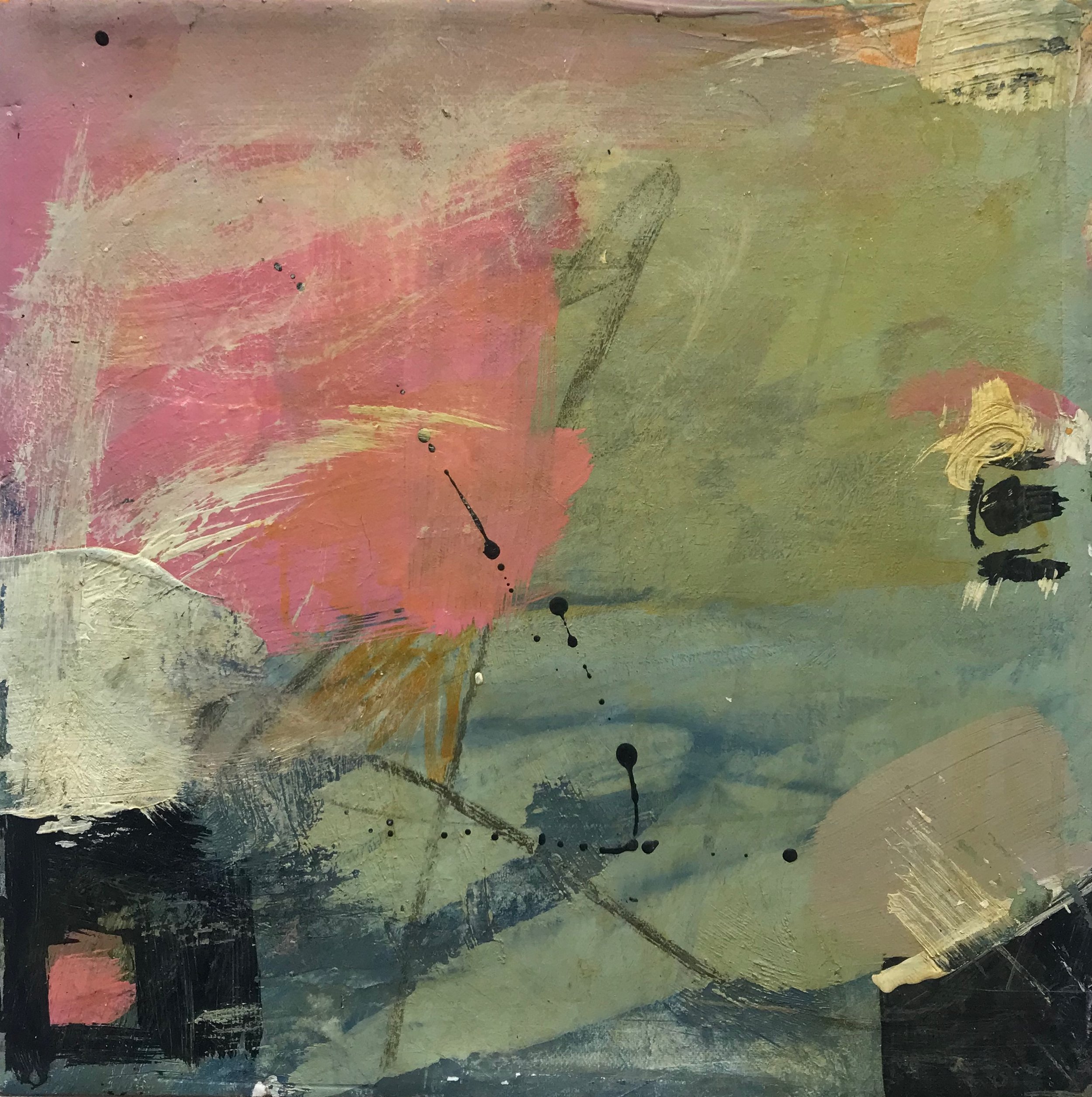 Pinky Green 8” x 8” Mixed Media on Birch Panel