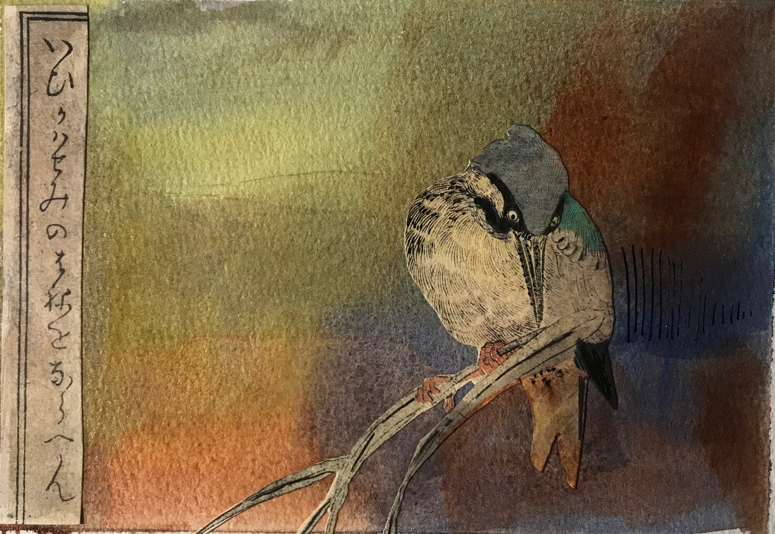 Kingfisher 5” x 7” Mixed Media Collage