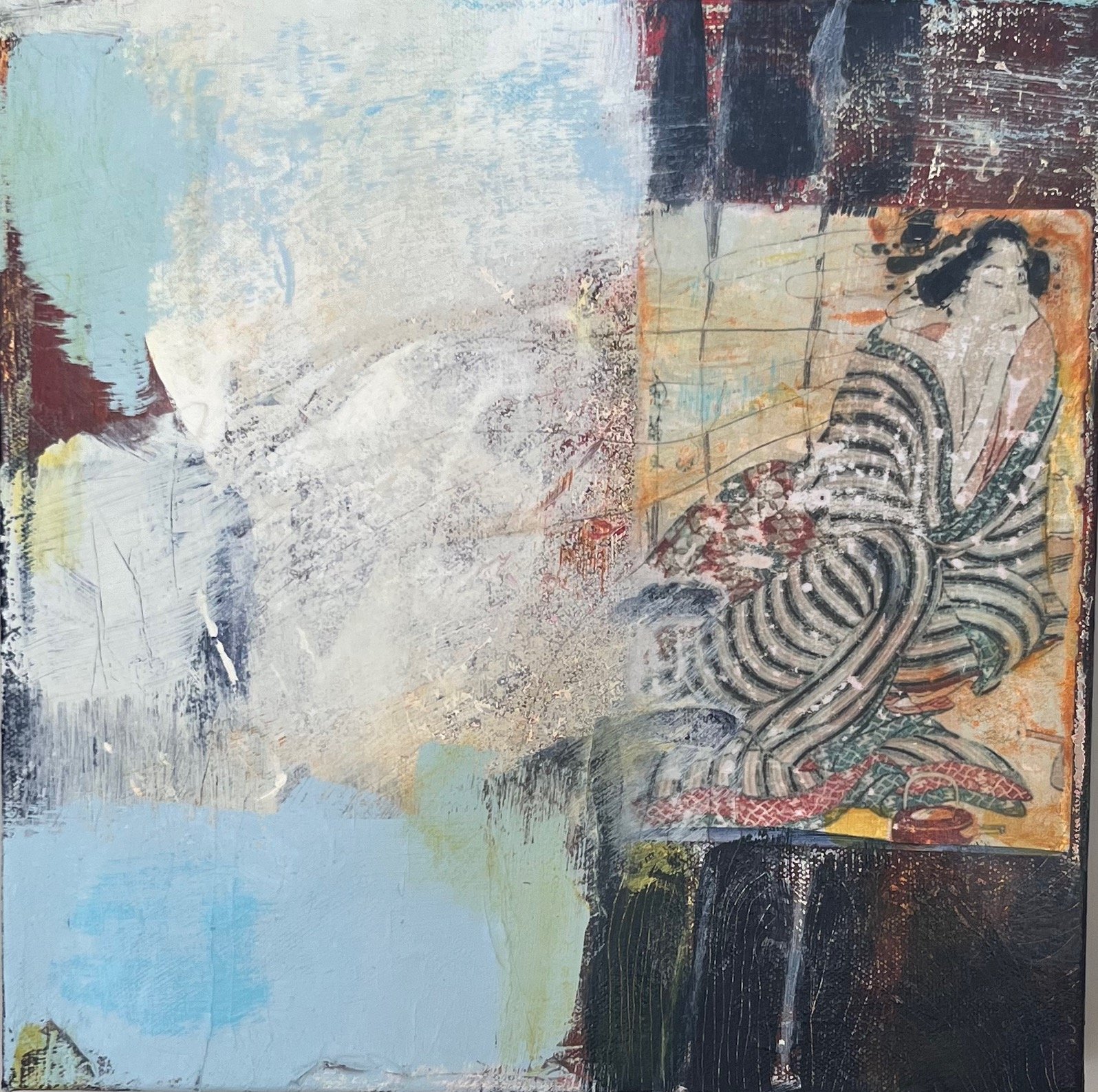 “so varied and ever-changing - love’” 12” x 12” mixed media collage & acrylic