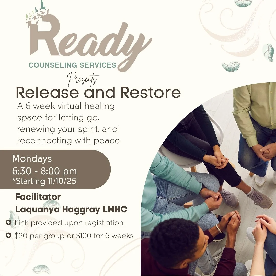 It&rsquo;s here! 🌸
The group you&rsquo;ve been waiting for &mdash; Release &amp; Restore.
Affordable. Accessible. Healing-centered.
Join us for a 6-week virtual support group beginning Monday, November 10th.
Come for one session or all six &mdash; y