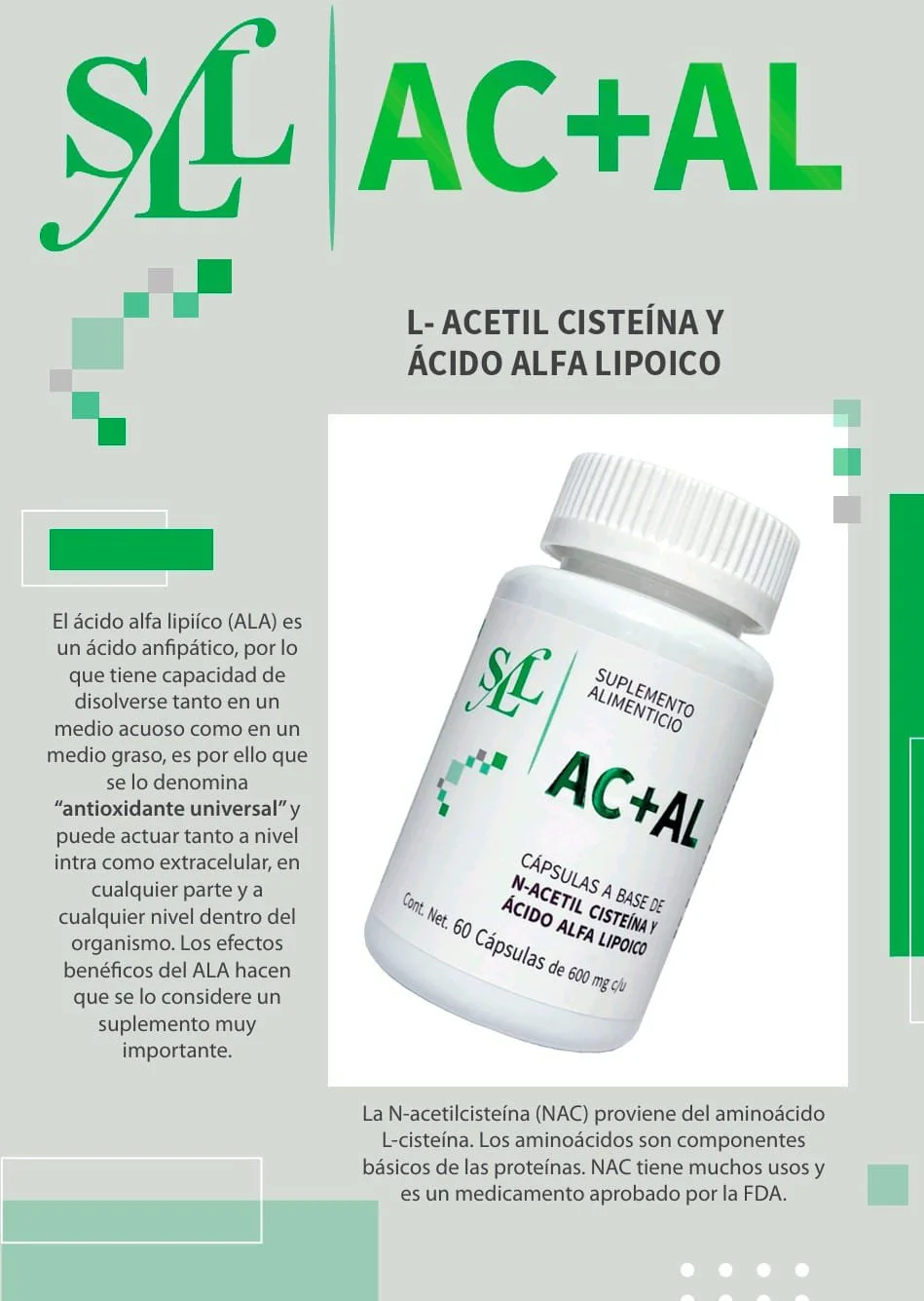 AC+AL N-Acetil Cisteina + Acido Alfa Lipoico — 60 capsulas 600 mg