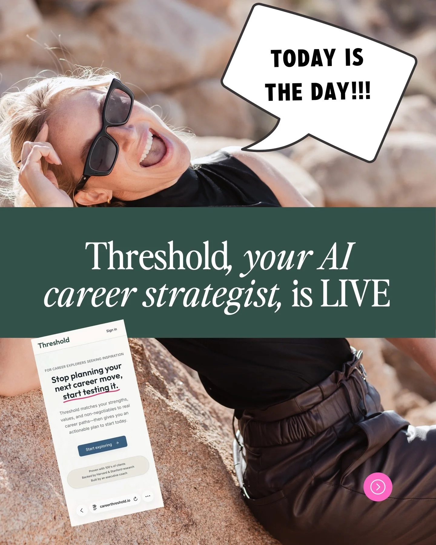 The tool that will make designing your career FUN!

Threshold is live. 🎉

An AI-powered career design tool that gets you from frozen to a clear, values-aligned direction in 15 minutes &mdash; built on frameworks from Harvard and Stanford, and nearly