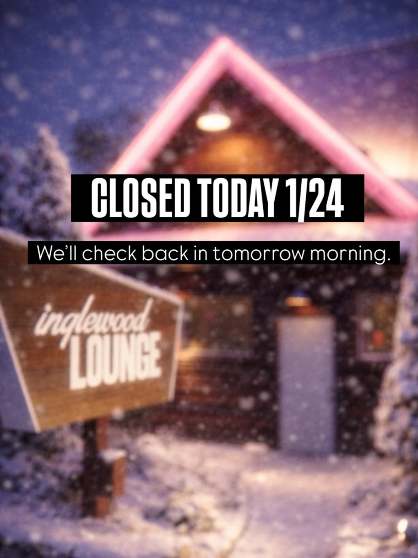 Closed tonight because safety. ❄️ Miss you already. 💗 We&rsquo;ll update again tomorrow.

#inglewoodlounge #eastnashville #snowday #loungelove #closedtoday