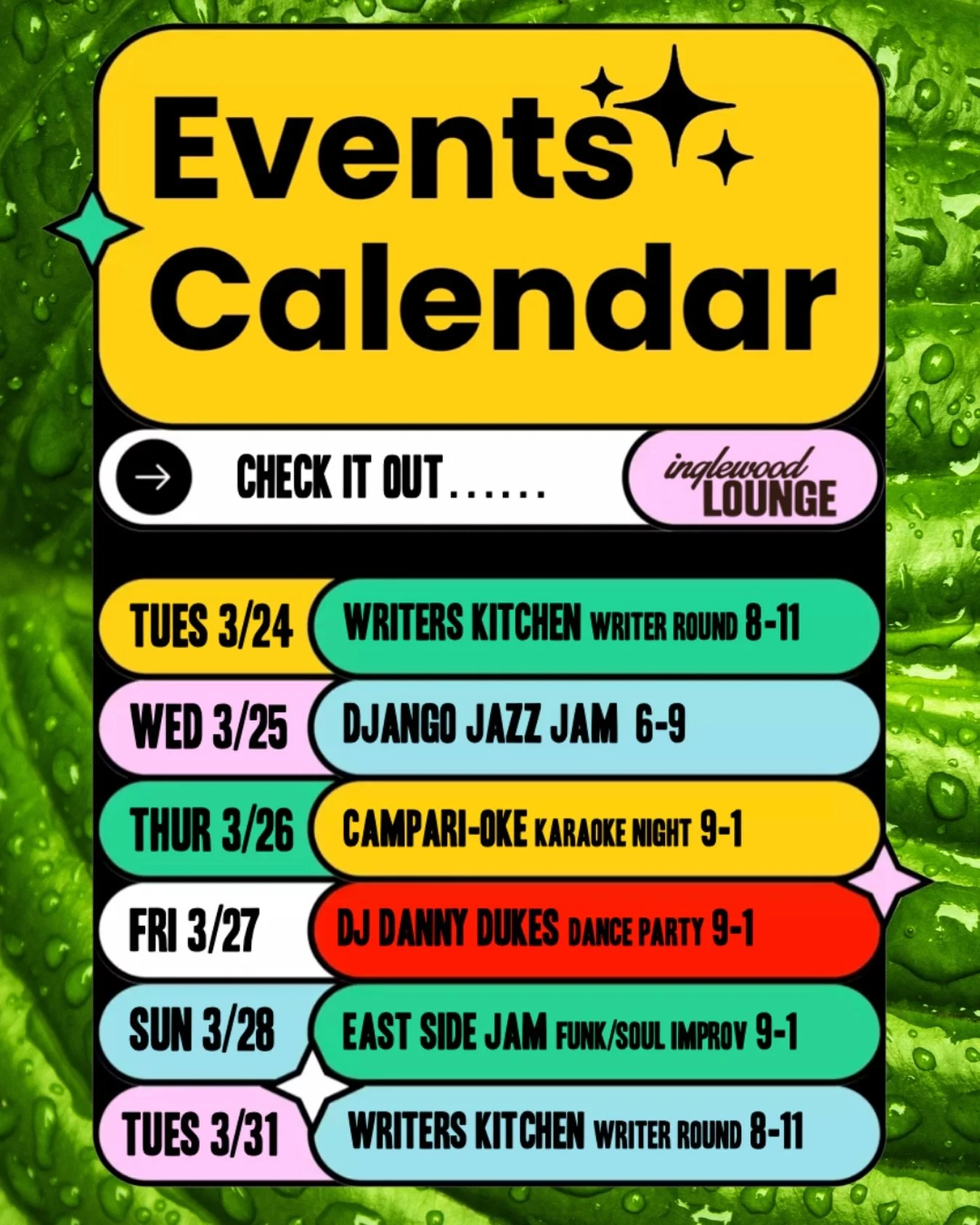 This week at the lounge&hellip; 🎤🔥🎶
Dinner, drinks &amp; FREE LIVE MUSIC. 🪩
Pull up with your crew! 💚 21+

#inglewoodlounge #eastnashville #livemusic #nocover #nashvillelivemusic