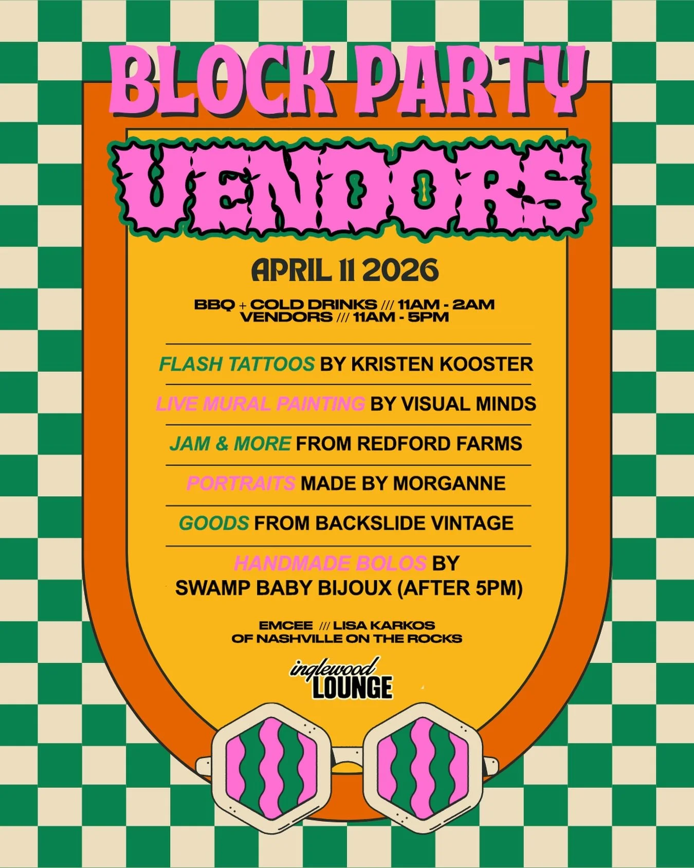 SATURDAY!! Pull up for the vendors!! 🔥
✨ Flash tattoos 🐈
🎨 Live mural &amp; personal portraits ✍🏼
🍓 Local jams &amp; vintage goods 👚
💎 Handmade pieces 🛍️
Our host : @lisa_karkos 🎤🤘🏻

#blockparty #inglewoodlounge #supportsmallbusiness #loca