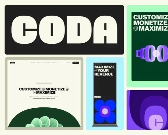Collage displaying elements of the Coda.co brand re-design