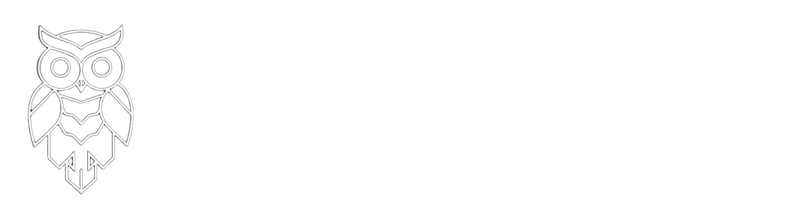 Line art of an owl against a black background