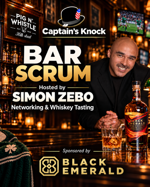 Bar Scrum hosted by Simon Zebo. Networking and Whiskey Tasting. Sponsored by Black Emerald