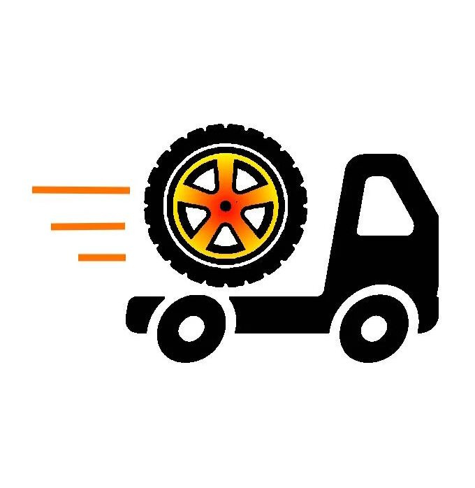 Graphic of a car with a tire and motion lines, indicating tire installation or replacement.